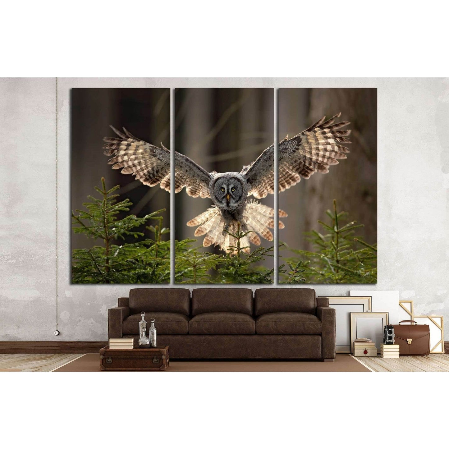 Flying Great Grey Owl, Strix nebulosa №1331 Ready to Hang Canvas Print - Zellart Canvas Prints ALL_Products, Owl, s-1331