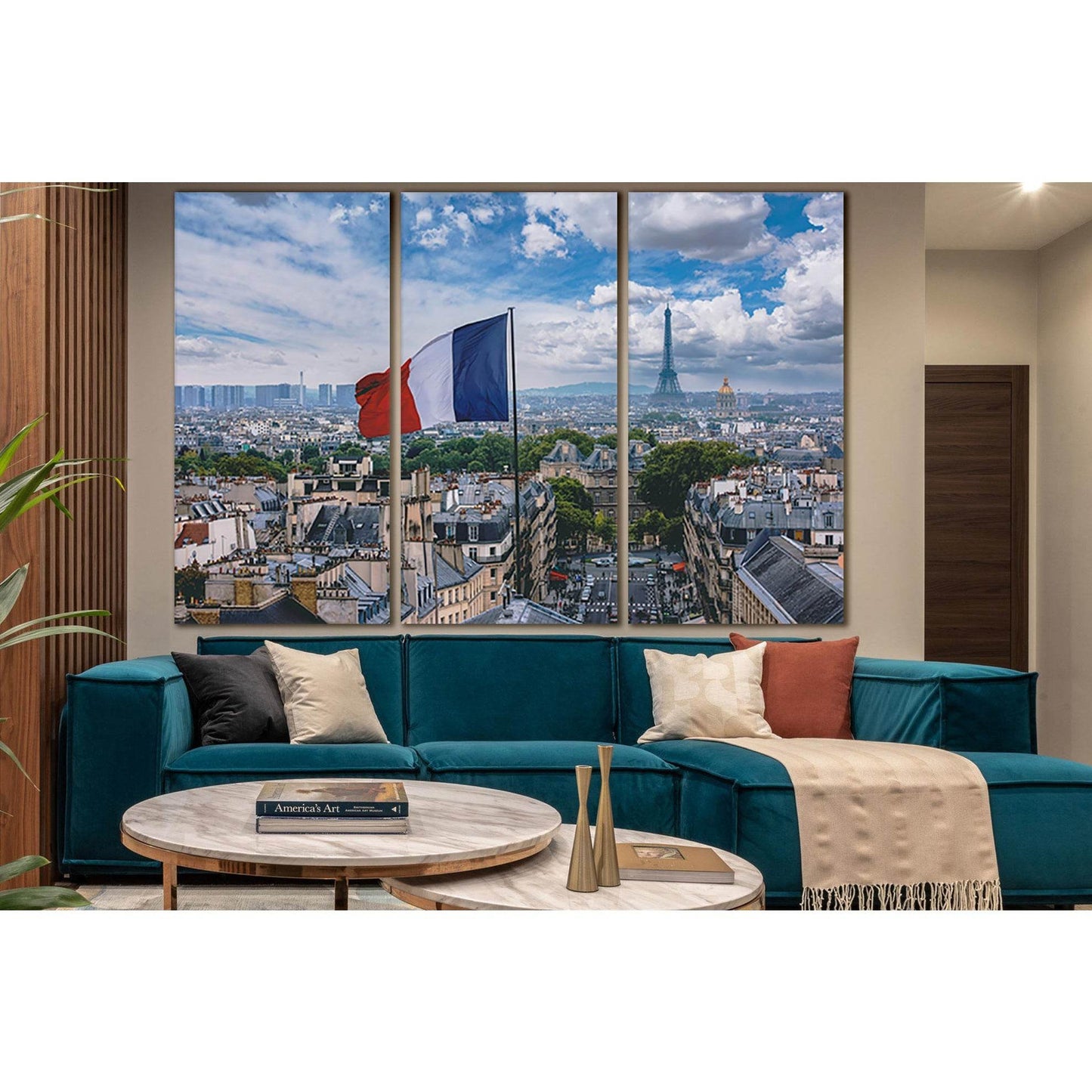 French Flag And Eiffel Tower №SL1182 Ready to Hang Canvas Print - Zellart Canvas Prints 0new, ALL_Products, Flags