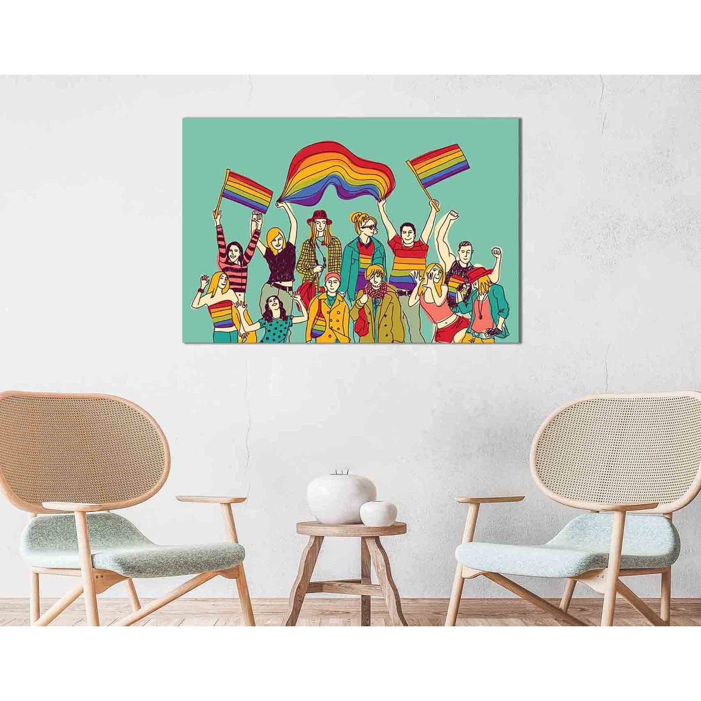 Gays and lesbians with rainbow flags №2143 Ready to Hang Canvas Print - Zellart Canvas Prints 2143, ALL_Products