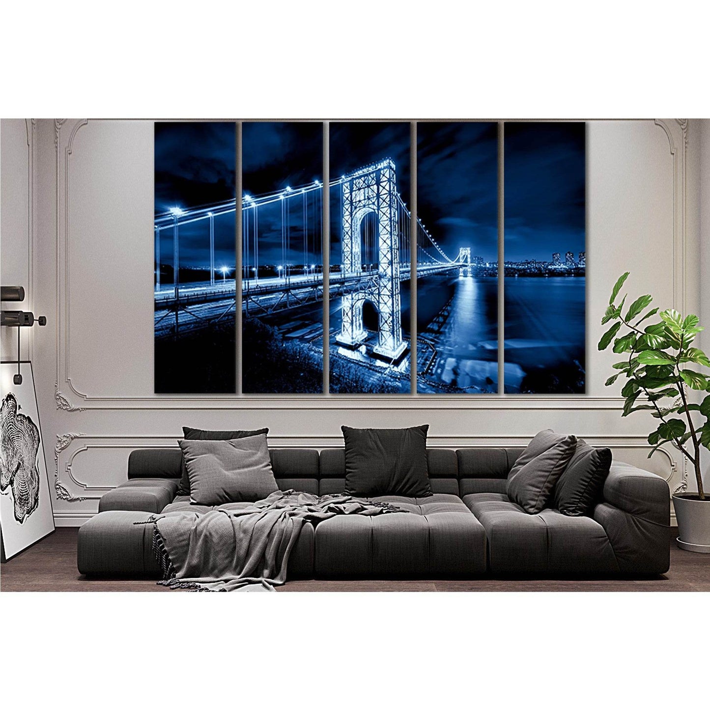 George Washington Bridge Wall Art №SL1094 Ready to Hang Canvas Print - Zellart Canvas Prints 0new, ALL_Products, Bridges Wall Art