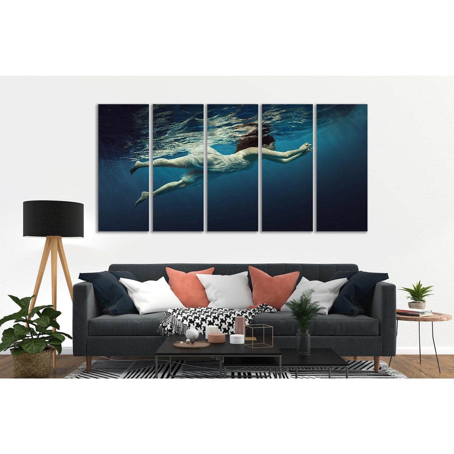 Girl Floats Under Water №SL44 Ready to Hang Canvas Print - Zellart Canvas Prints 0new, ALL_Products, Beach Ocean & Waves