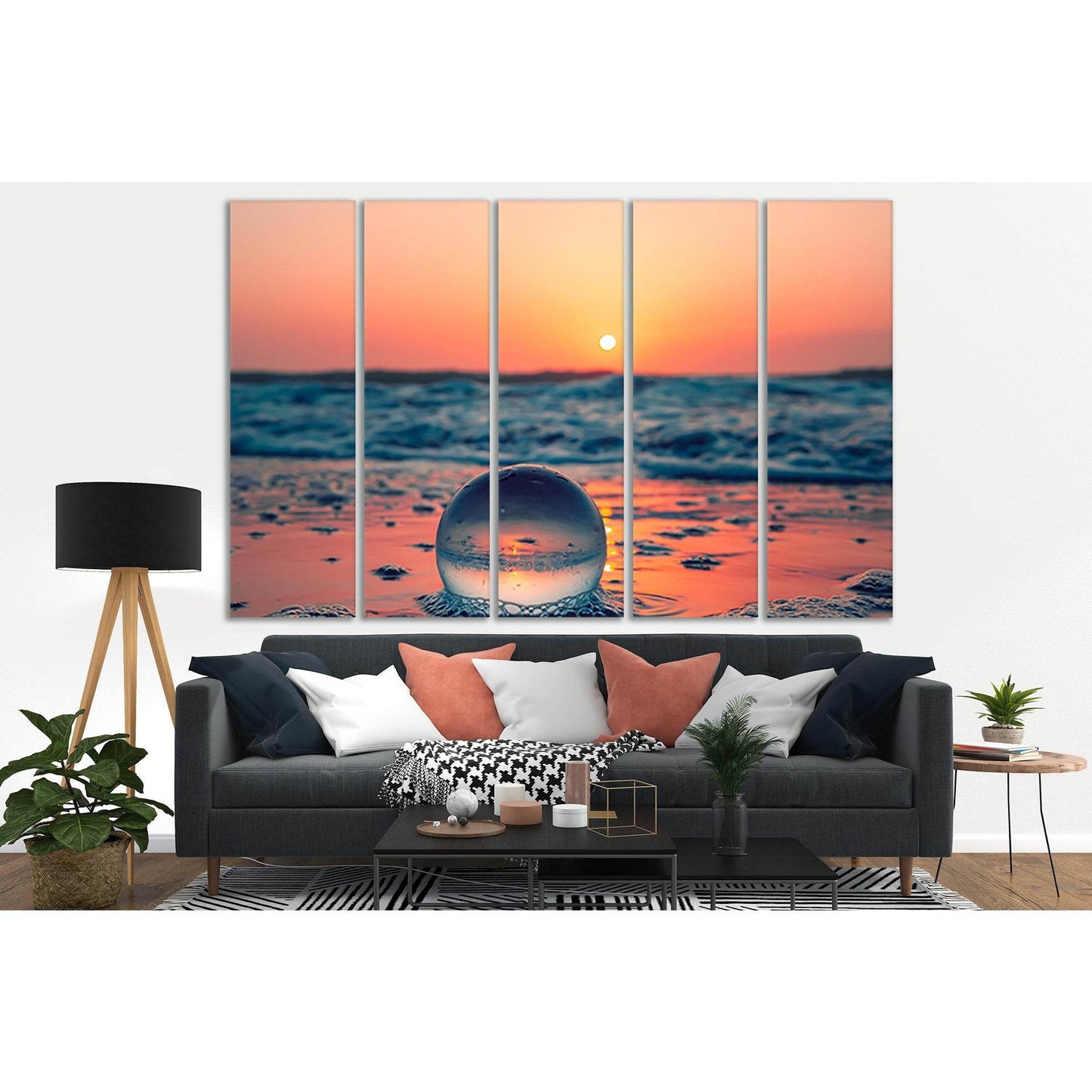 Glass Ball On Calm Ocean №SL265 Ready to Hang Canvas Print - Zellart Canvas Prints 0new, ALL_Products, SUNRISE & SUNSET WALL ART