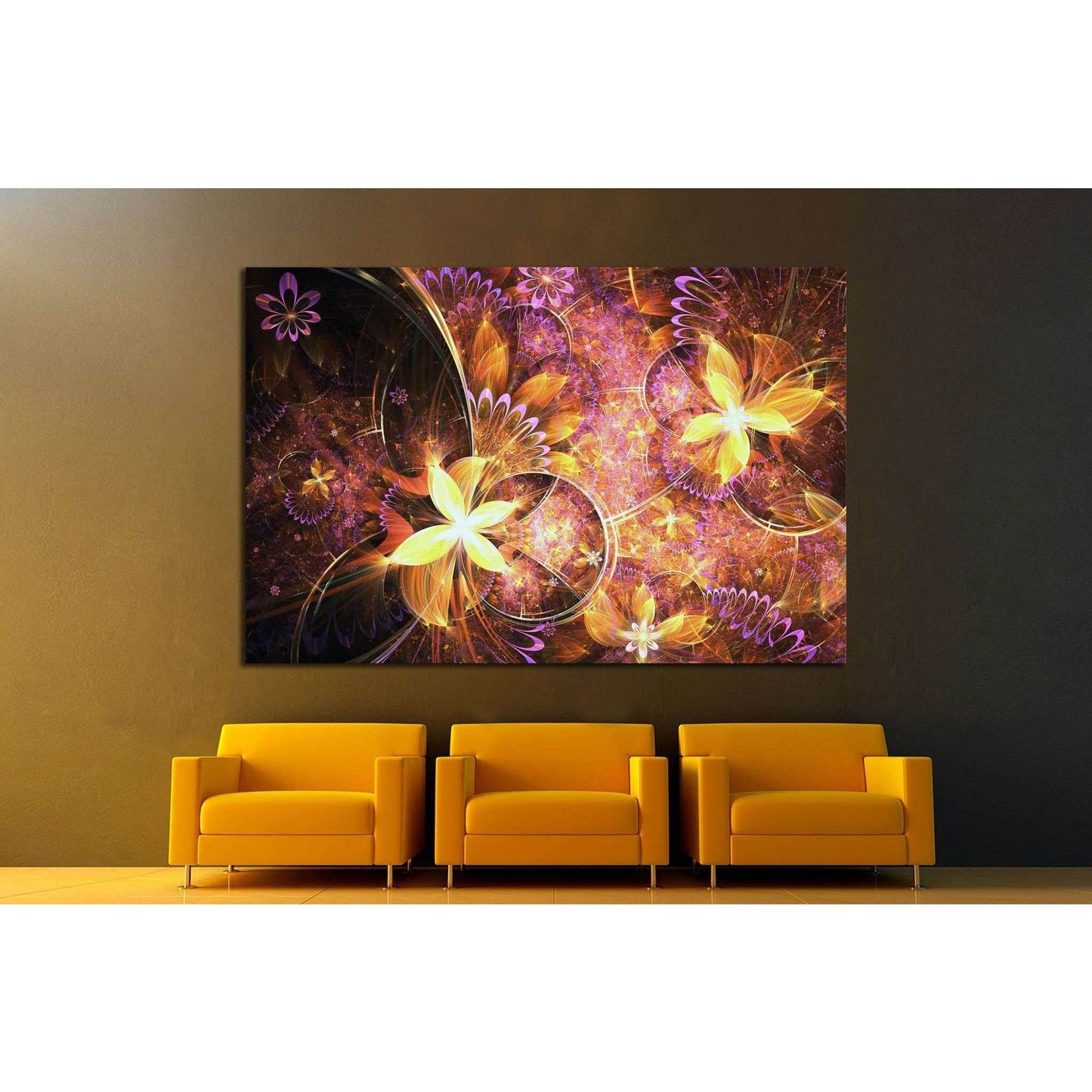 Golden fractal flowers №1425 Ready to Hang Canvas Print - Zellart Canvas Prints ALL_Products, s-1425