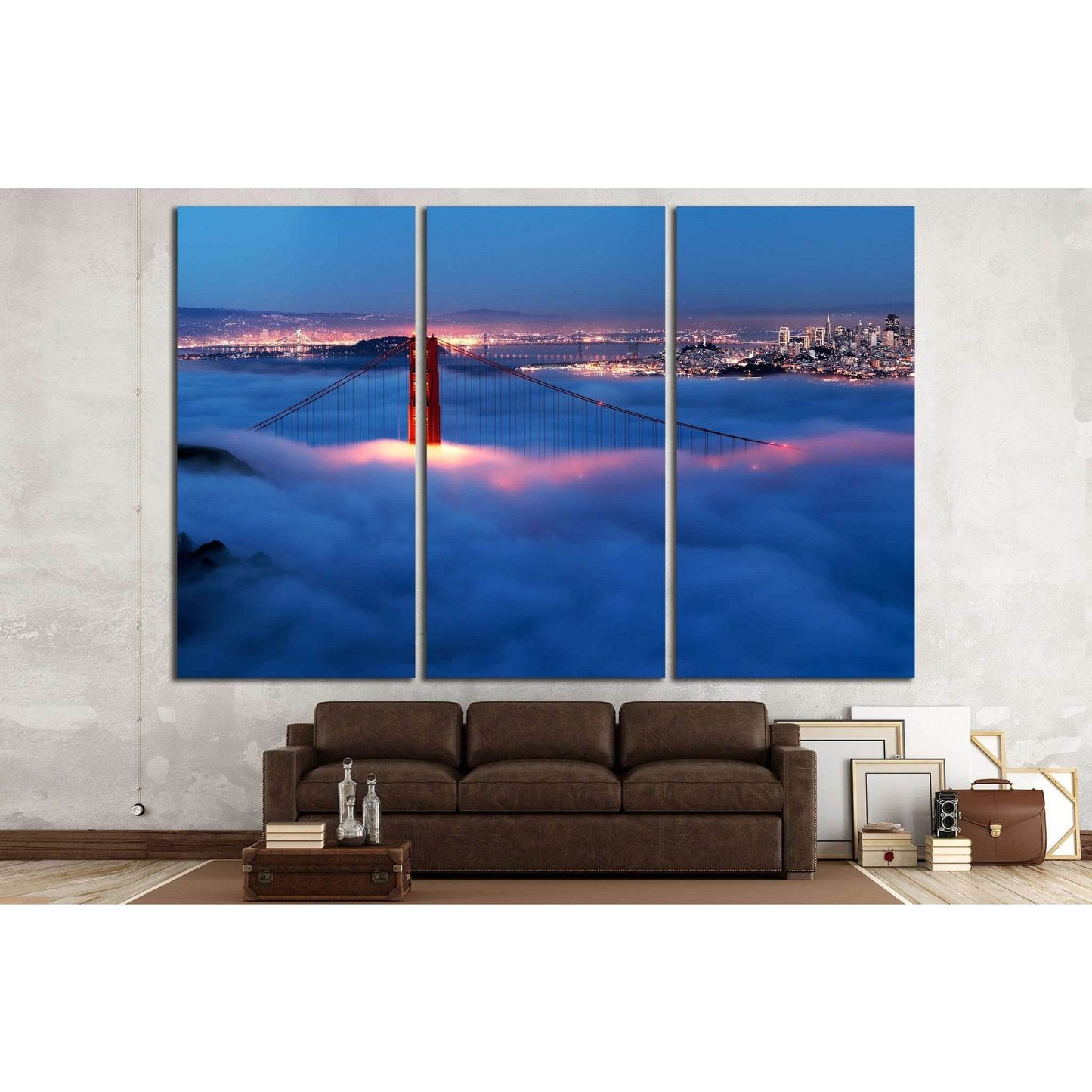 Golden Gate at night surrounded by fog №1935 Ready to Hang Canvas Print - Zellart Canvas Prints ALL_Products, s-1935