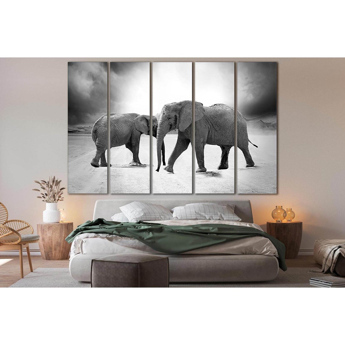 Grayscale Photo Of Two Elephants №SL884 Ready to Hang Canvas Print - Zellart Canvas Prints 0new, ALL_Products, Black & White Wall Art, Elephant