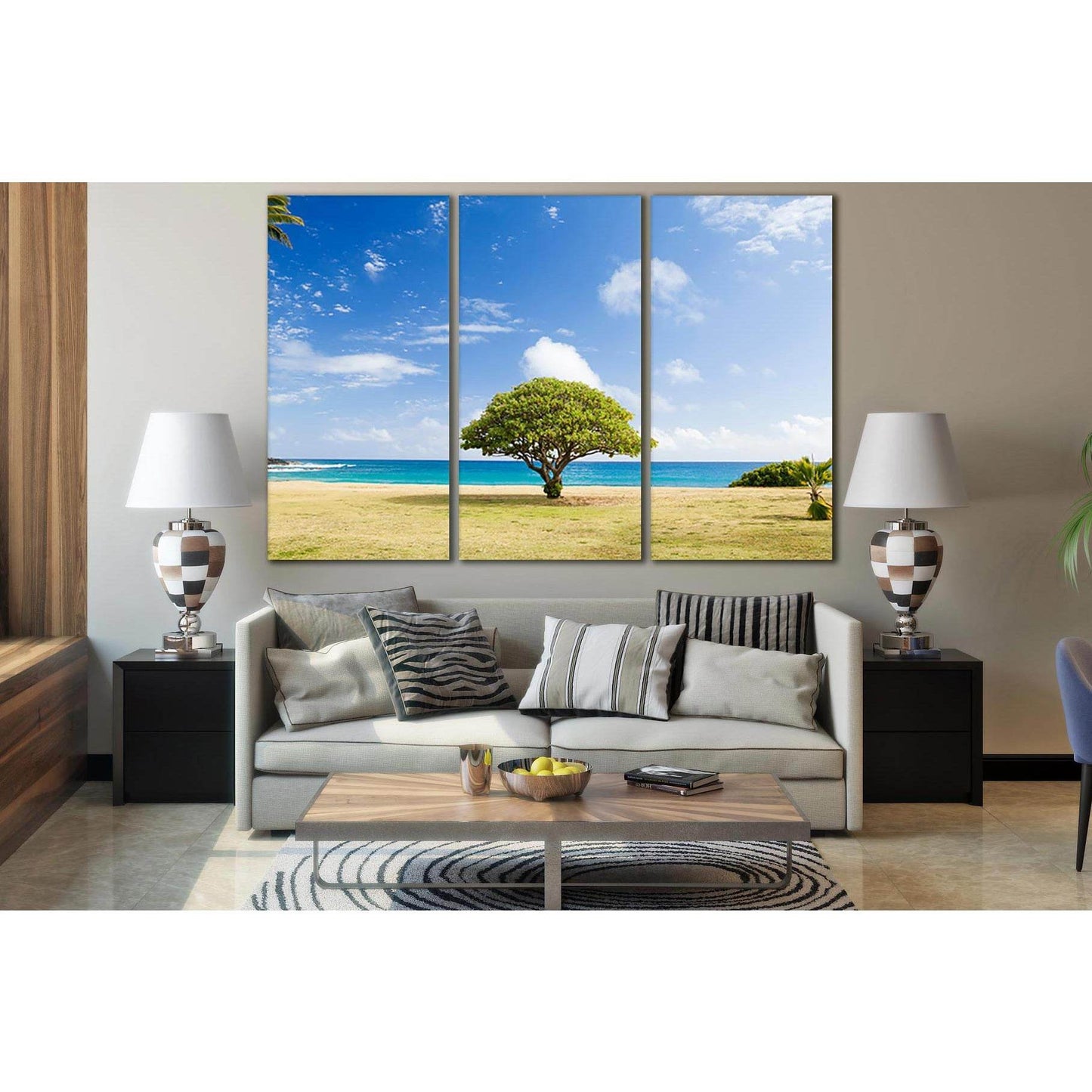 Green Tree On The Shore №SL516 Ready to Hang Canvas Print - Zellart Canvas Prints 0new, ALL_Products, Trees Wall Art