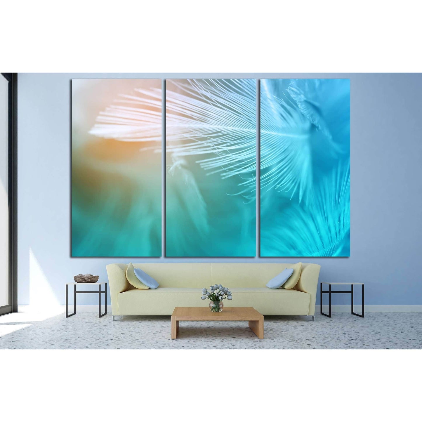 Green turquoise and blue color trends chicken feather texture background №3238 Ready to Hang Canvas Print - Zellart Canvas Prints ALL_Products, s-3238