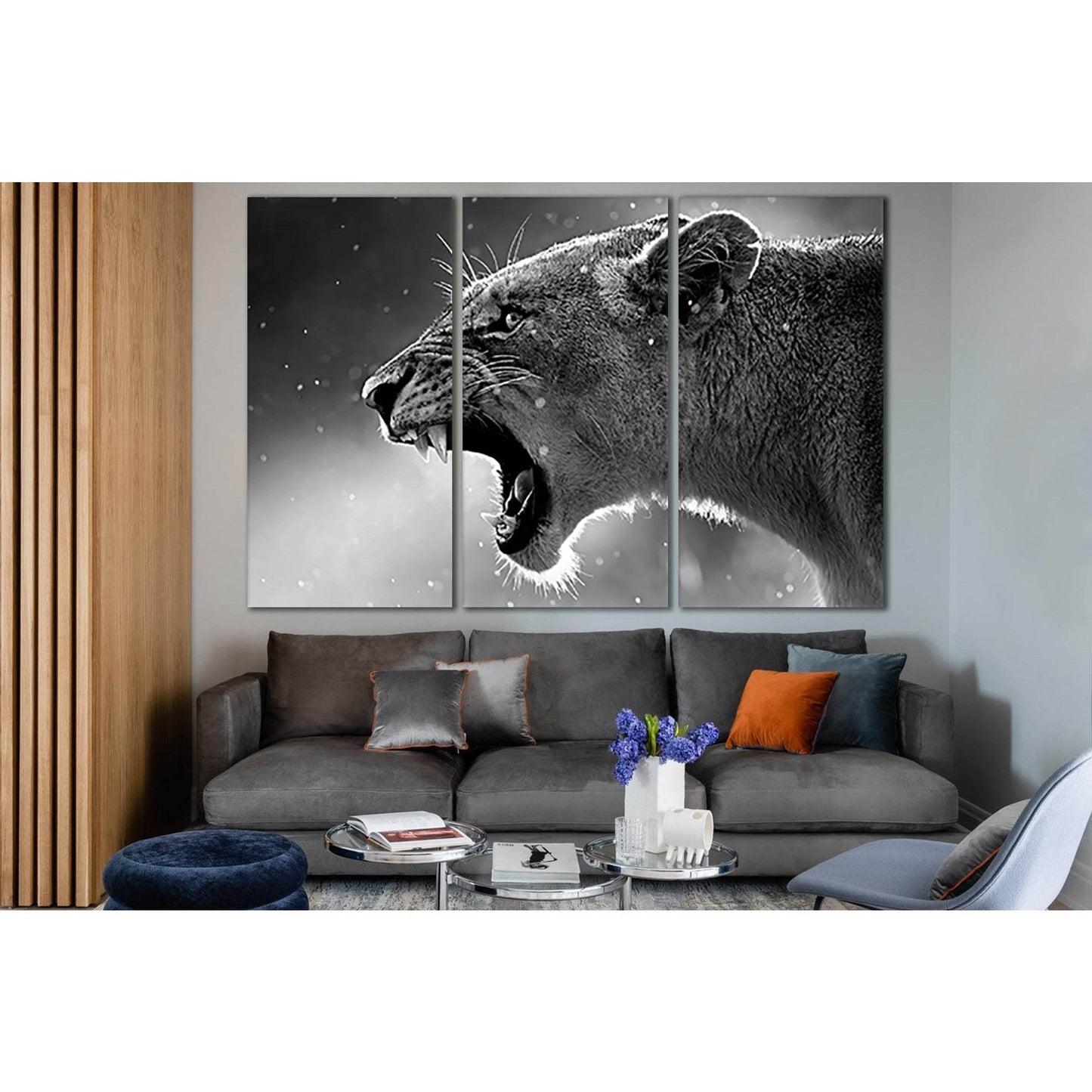 Growling Lioness In Black And White №SL855 Ready to Hang Canvas Print - Zellart Canvas Prints 0new, ALL_Products, Black & White Wall Art, Lion