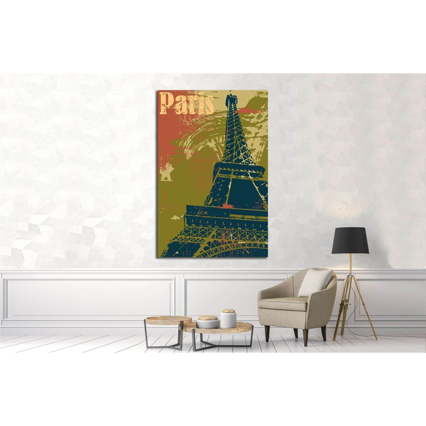 Grunge style Eiffel Tower layout №4524 Ready to Hang Canvas Print - Zellart Canvas Prints ALL_Products, s-4524