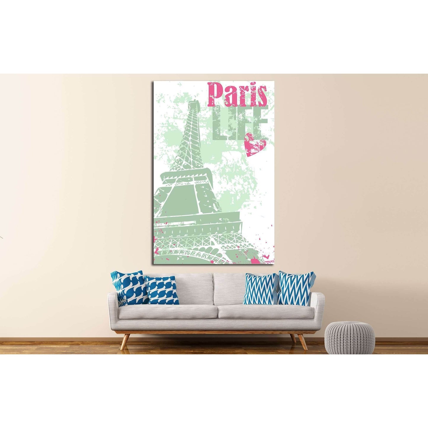 Grunge style Eiffel Tower layout №4525 Ready to Hang Canvas Print - Zellart Canvas Prints ALL_Products, s-4525