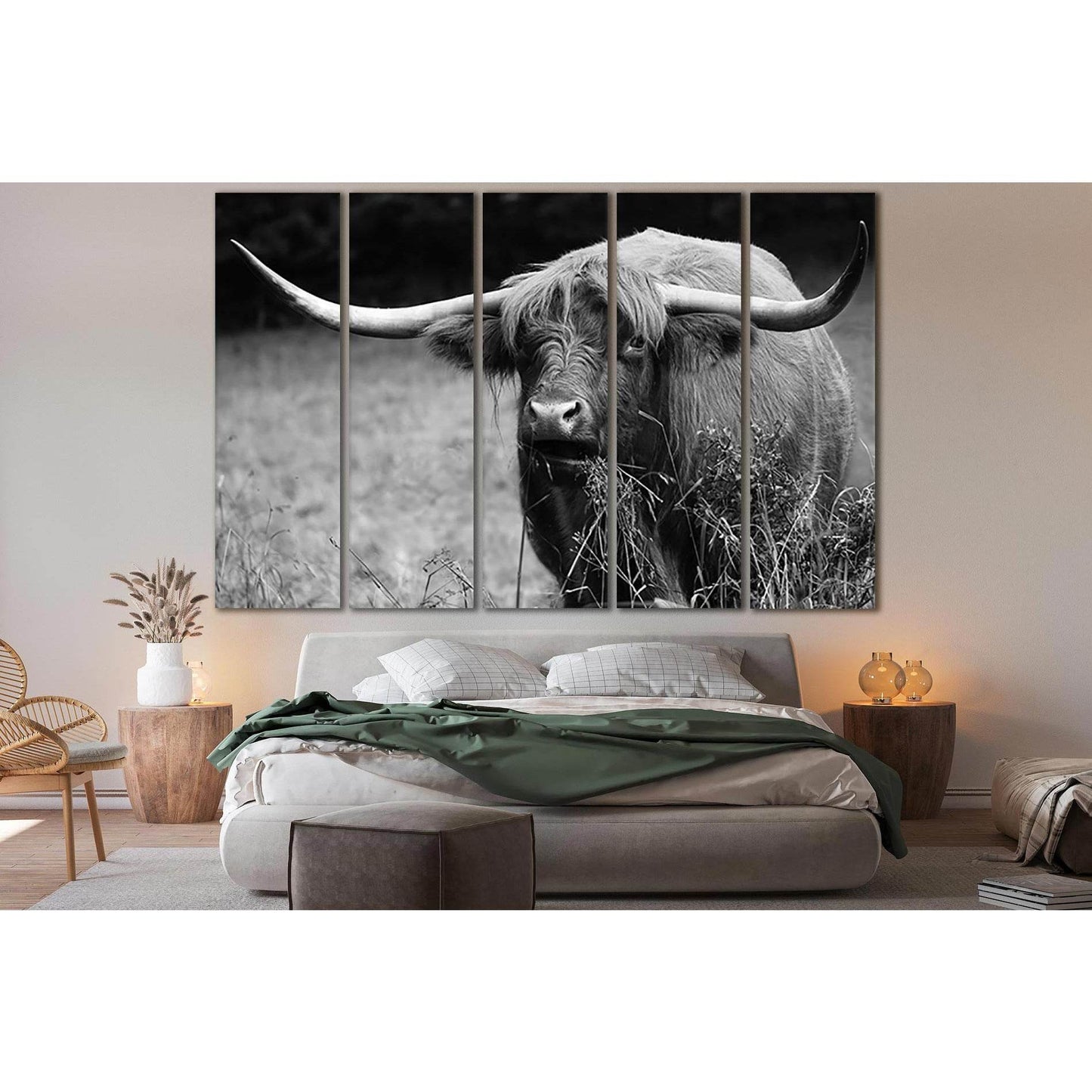 Highland Cow Black End White №SL867 Ready to Hang Canvas Print - Zellart Canvas Prints 0new, ALL_Products, Black & White Wall Art, Cow