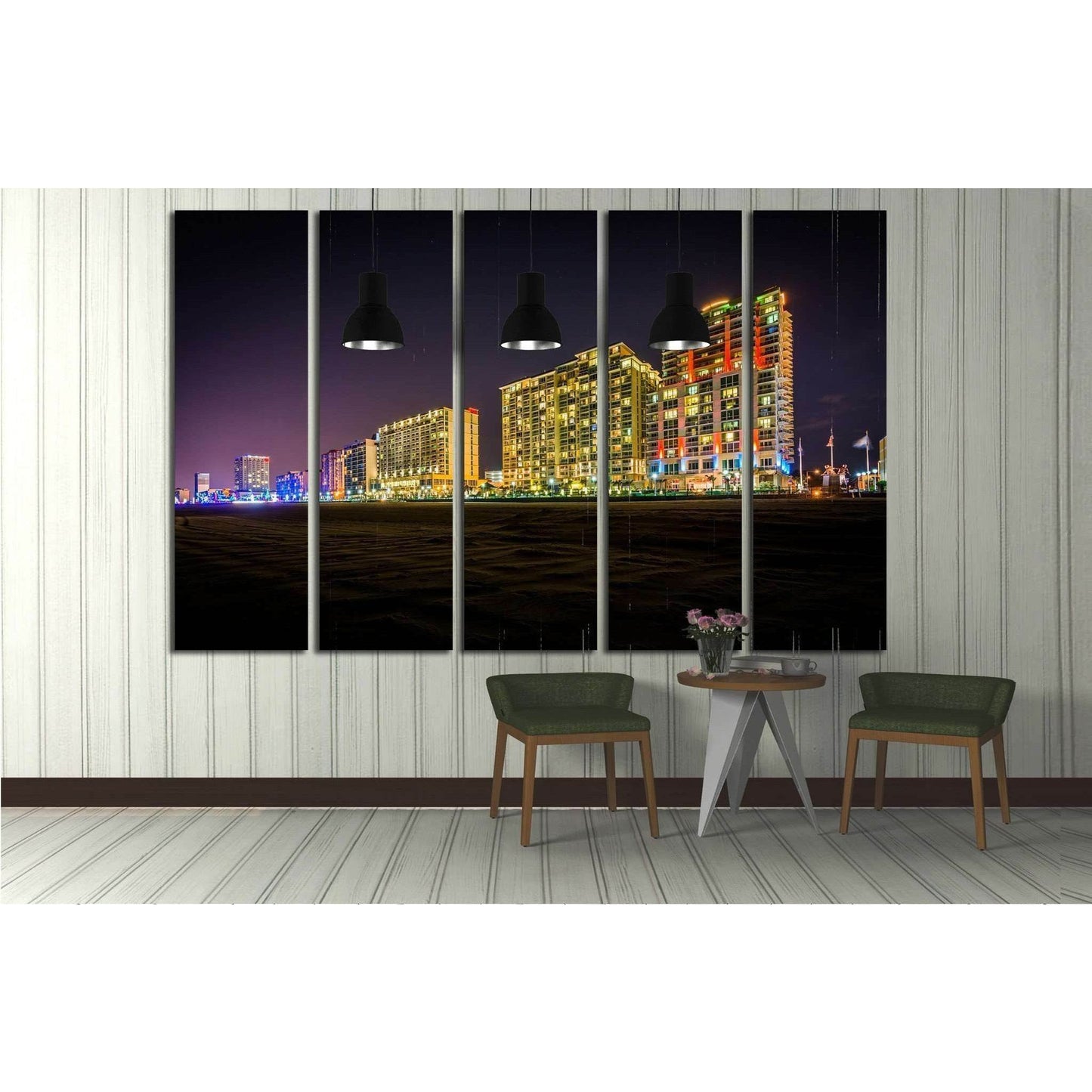 Highrise hotels on the oceanfront at night, in Virginia Beach, Virginia №1742 Ready to Hang Canvas Print - Zellart Canvas Prints ALL_Products, s-1742
