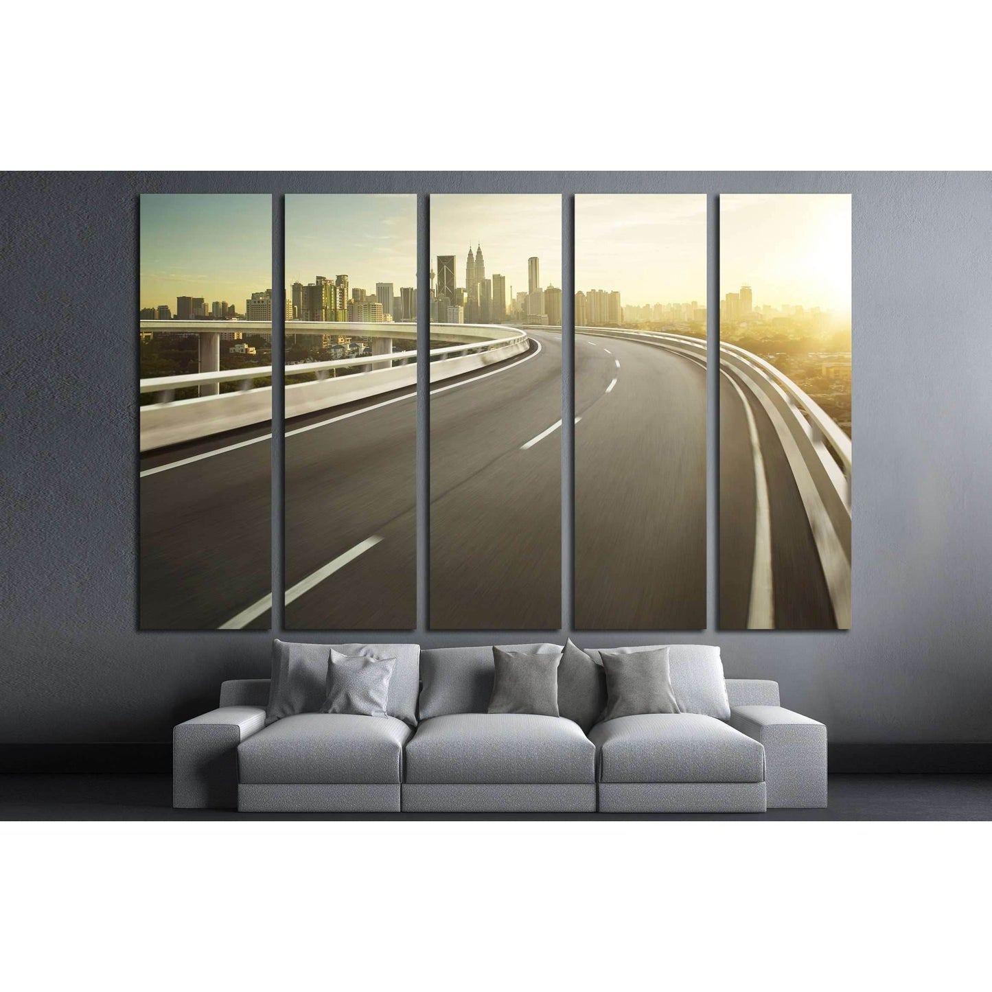 Highway overpass motion blur with city background №2299 Ready to Hang Canvas Print - Zellart Canvas Prints ALL_Products, s-2299