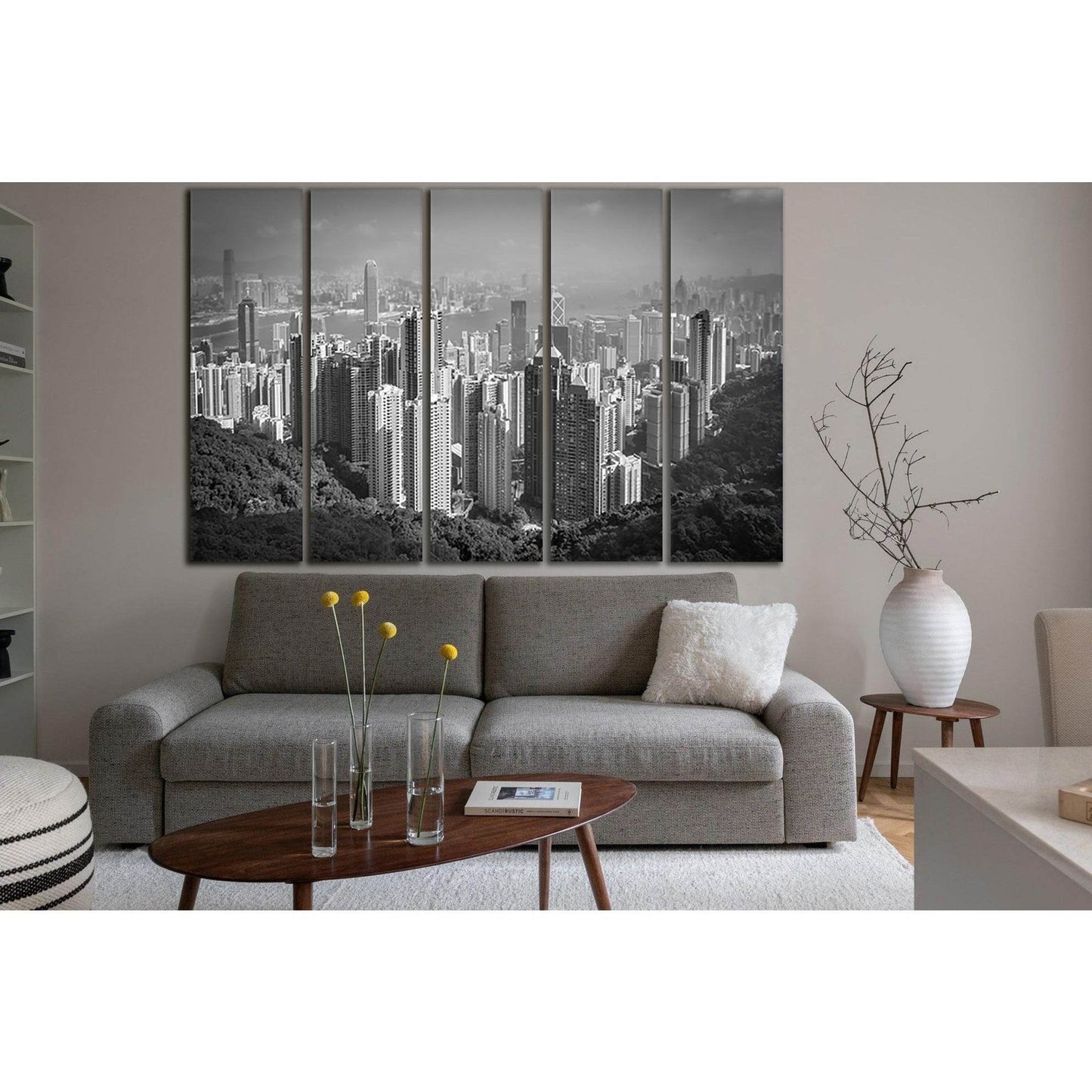 Hong Kong City Black End White №SL863 Ready to Hang Canvas Print - Zellart Canvas Prints 0new, ALL_Products, Black & White Wall Art