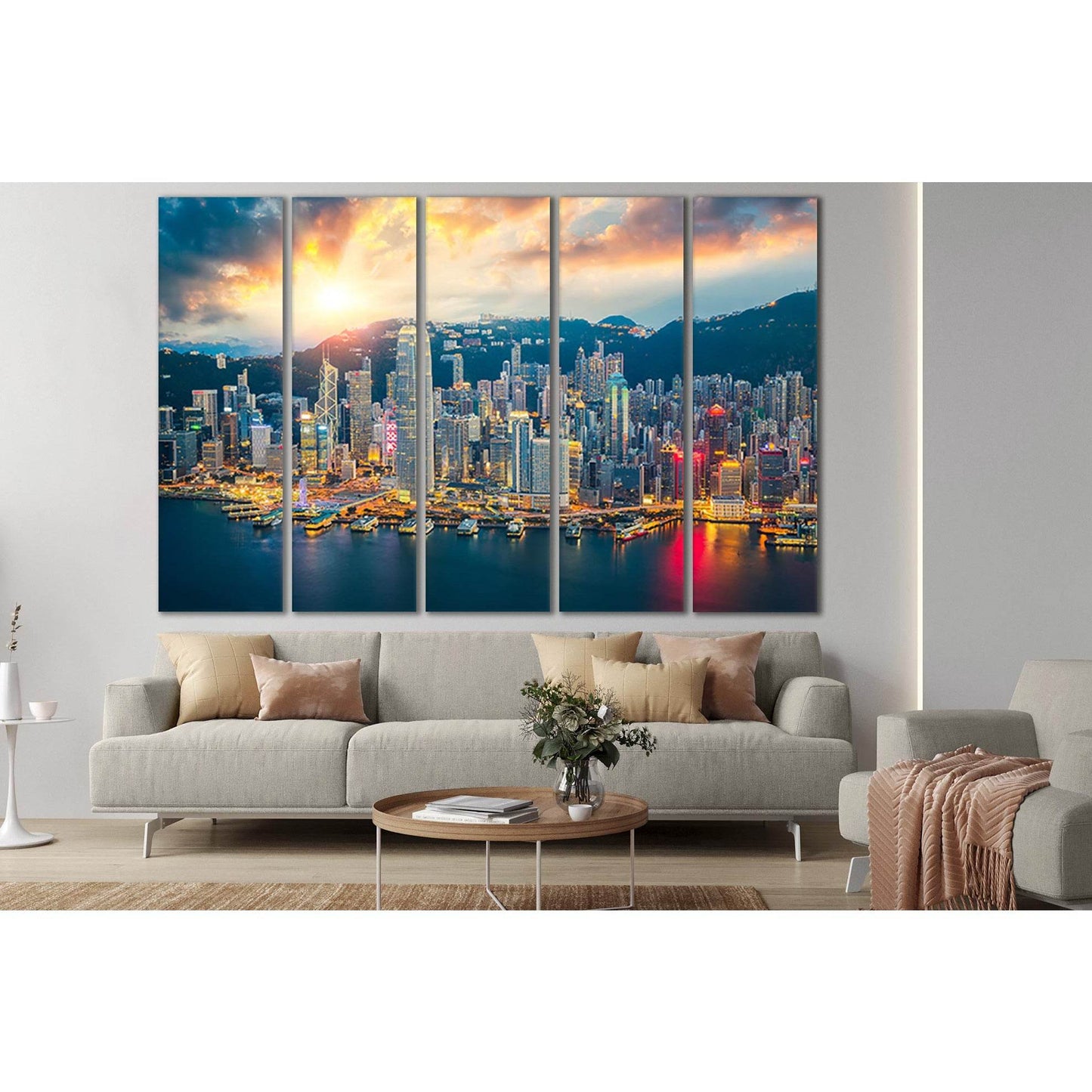 Hong Kong City Skyline №SL357 Ready to Hang Canvas Print - Zellart Canvas Prints 0new, ALL_Products, Cityscapes & Skylines