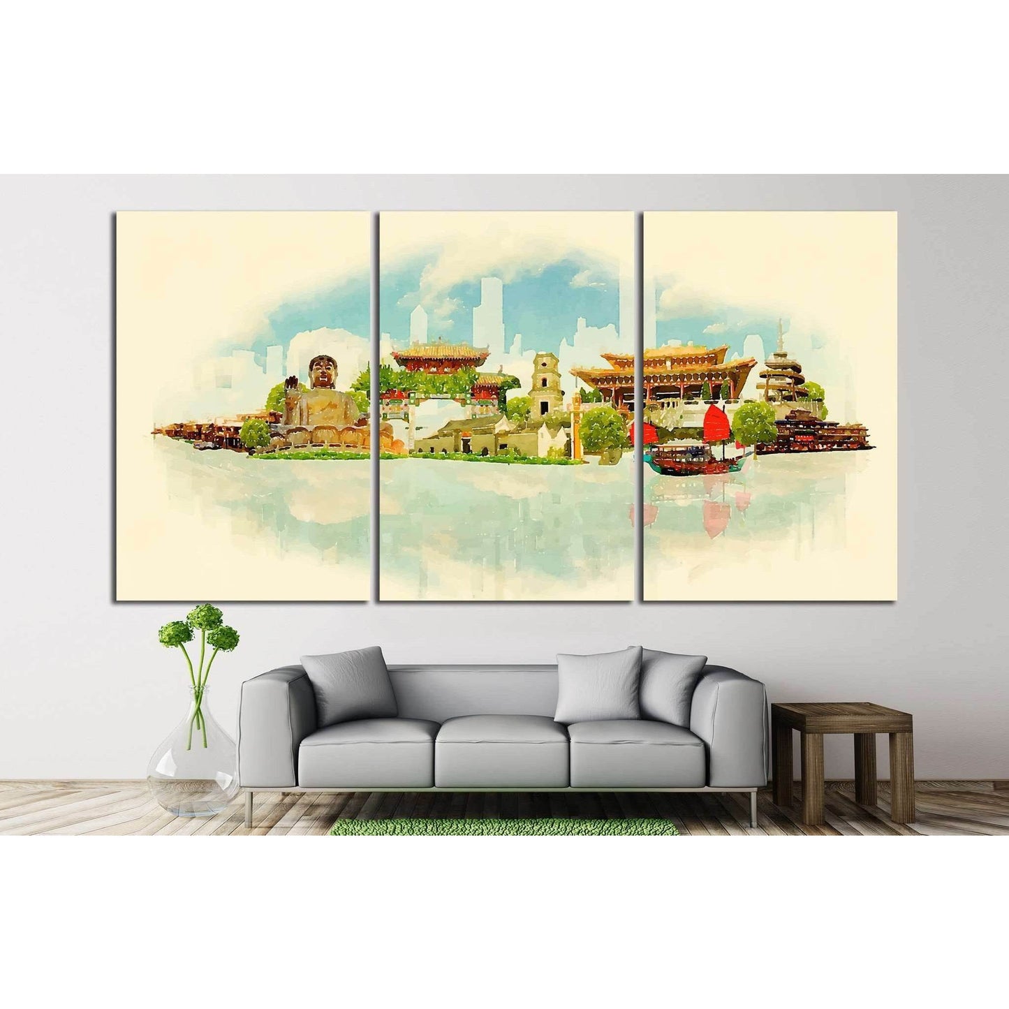 HONK KONG city illustration №705 Ready to Hang Canvas Print - Zellart Canvas Prints ALL_Products, s-705