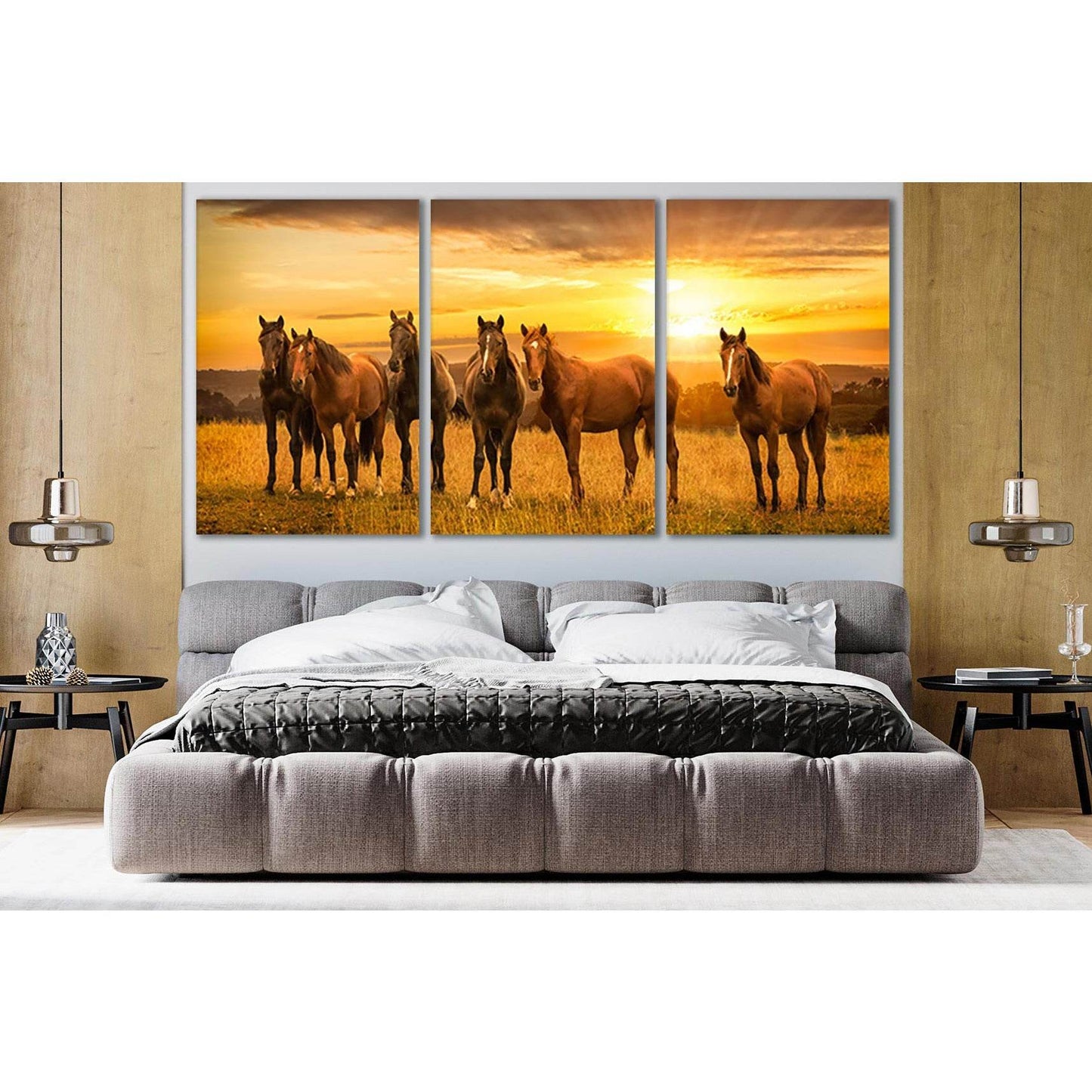 Horses In The Field Sunrise №SL279 Ready to Hang Canvas Print - Zellart Canvas Prints 0new, ALL_Products, Horses, SUNRISE & SUNSET WALL ART