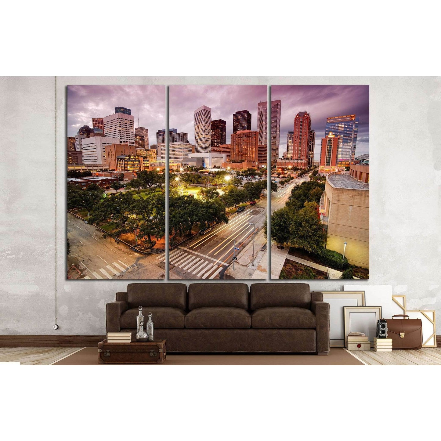 Houston Skyline at Dusk №889 Ready to Hang Canvas Print - Zellart Canvas Prints ALL_Products, s-889