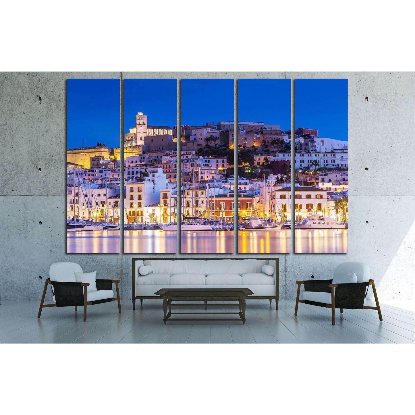 Ibiza Dalt Vila downtown at night with light reflections in the water, Ibiza, Spain. №2732 Ready to Hang Canvas Print - Zellart Canvas Prints ALL_Products, s-2732