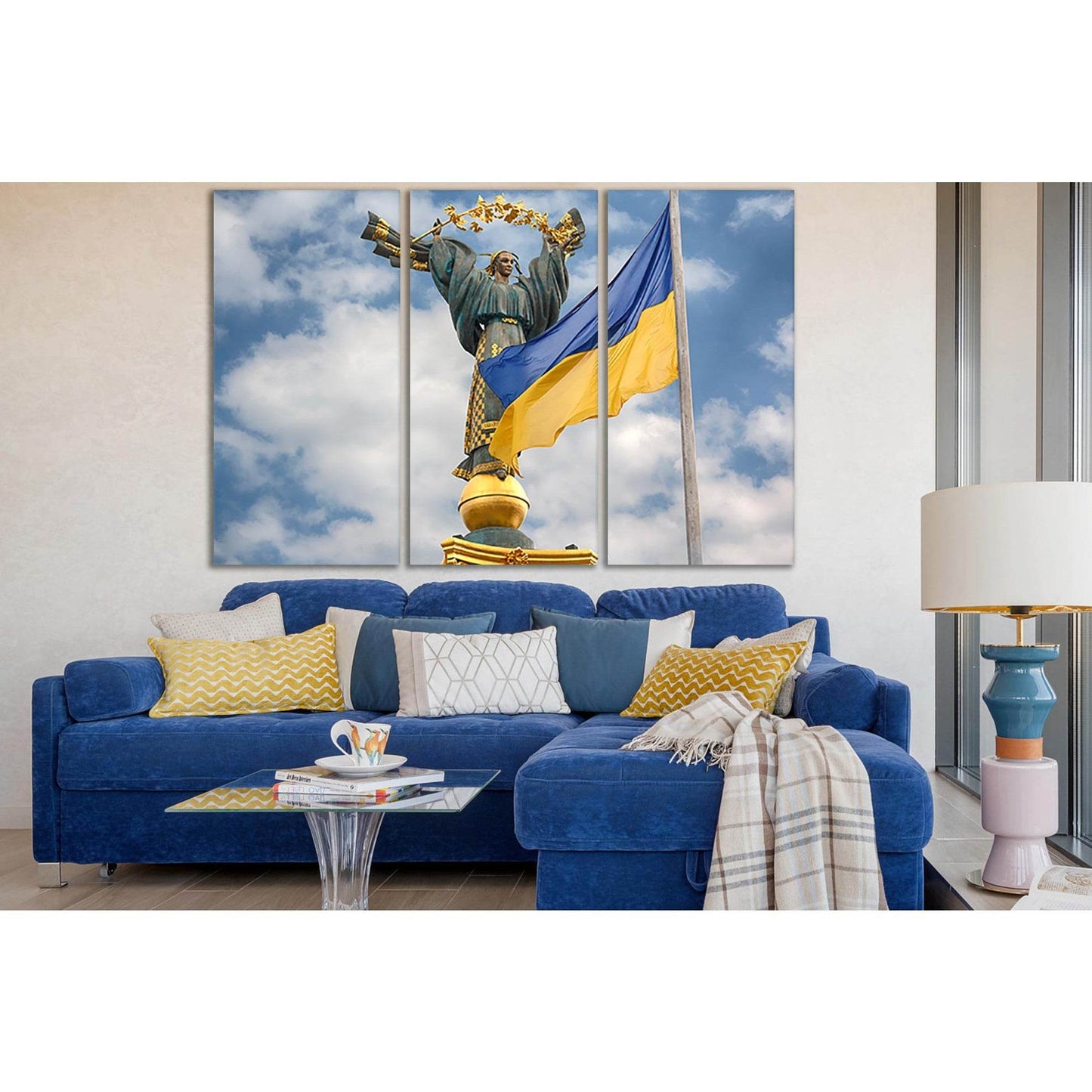 Independence Monument And Ukrainian Flag №SL1198 Ready to Hang Canvas Print - Zellart Canvas Prints 0new, ALL_Products, Flags