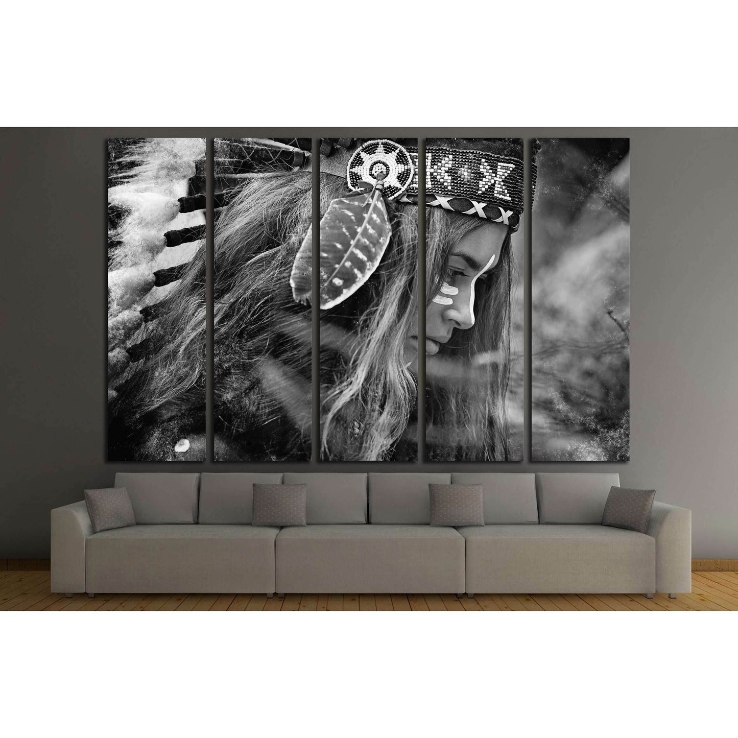 Indian woman hunter. Black and white portrait №2768 Ready to Hang Canvas PrintCanvas art arrives ready to hang, with hanging accessories included and no additional framing required. Every canvas print is hand-crafted, made on-demand at our workshop and ex