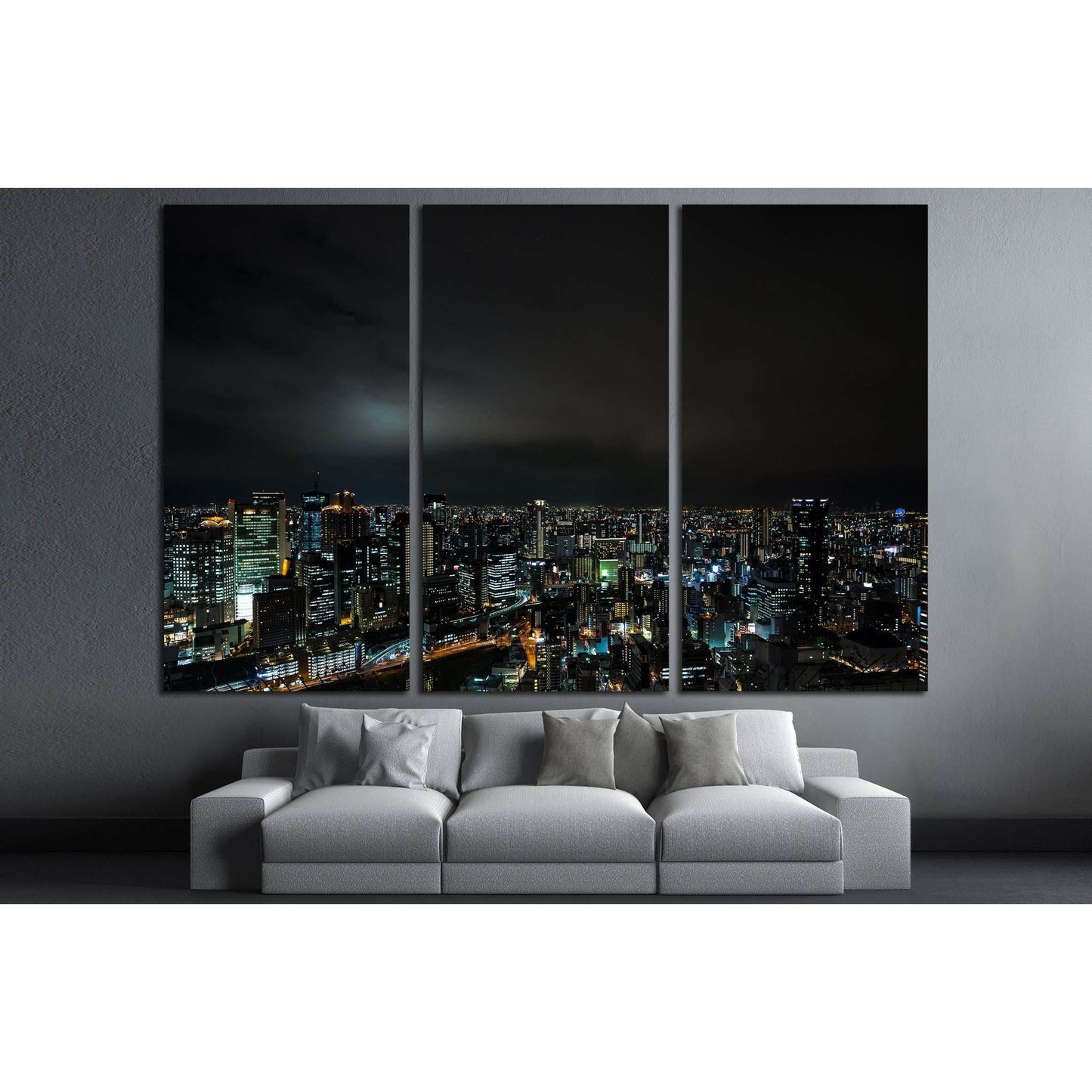 JAPAN Osaka Nightscape from Umeda Sky Building №2975 Ready to Hang Canvas Print - Zellart Canvas Prints ALL_Products, s-2975
