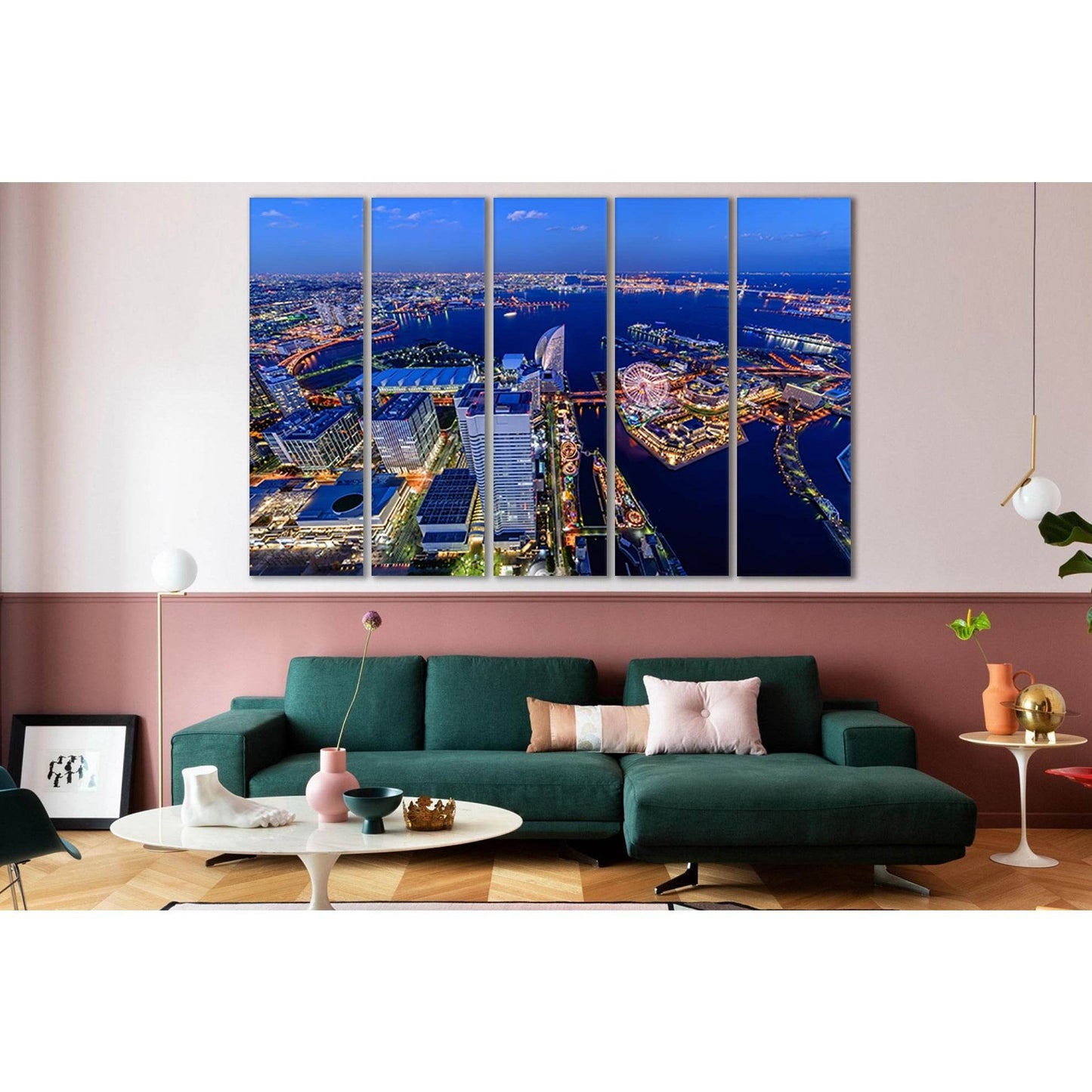 Japan Skyscrapers Yokohama River №SL307 Ready to Hang Canvas Print - Zellart Canvas Prints 0new, ALL_Products, Cityscapes & Skylines