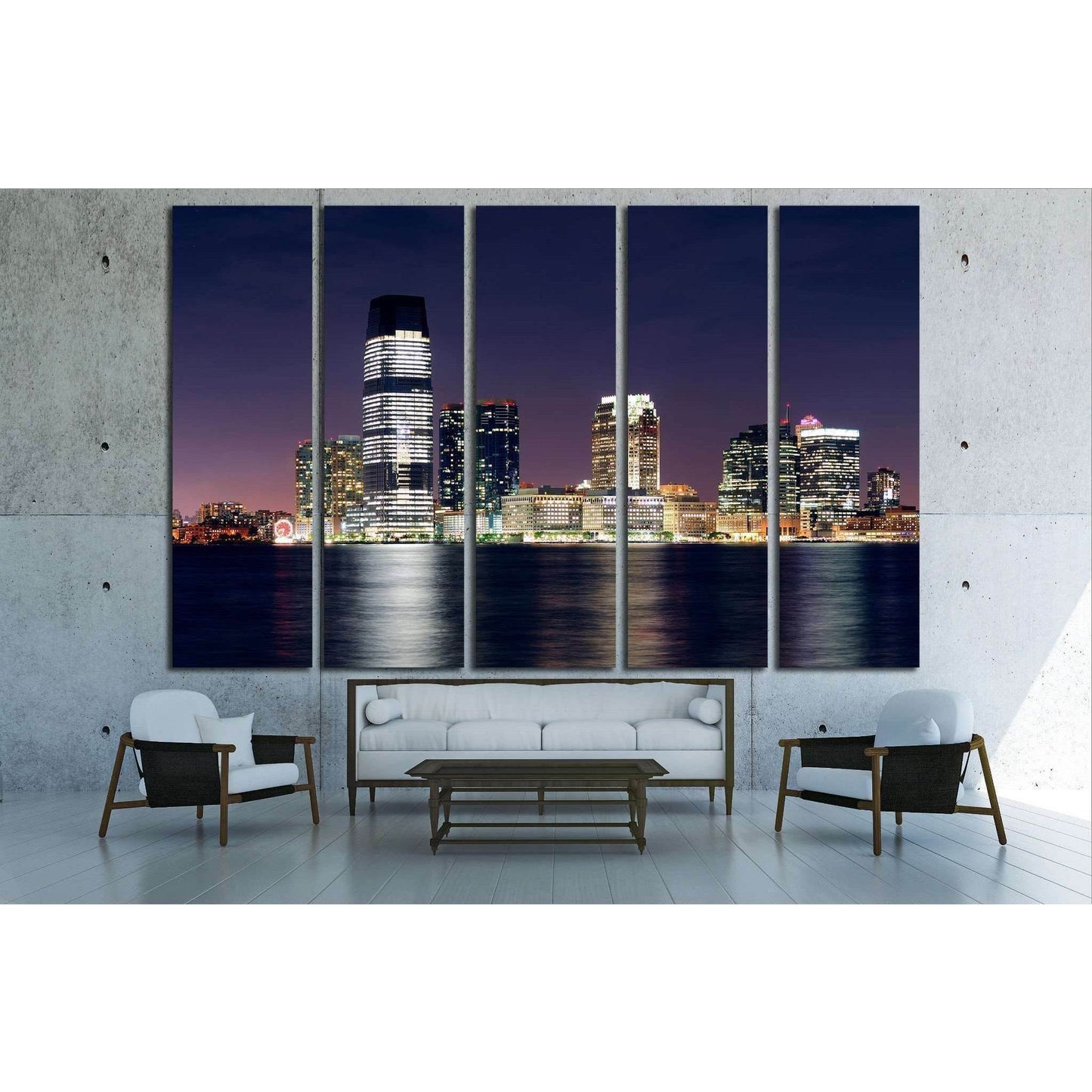 Jersey City skyline with skyscrapers, Hudson River, New York City Manhattan №1713 Ready to Hang Canvas Print - Zellart Canvas Prints 0_NY_ART, ALL_Products, s-1713