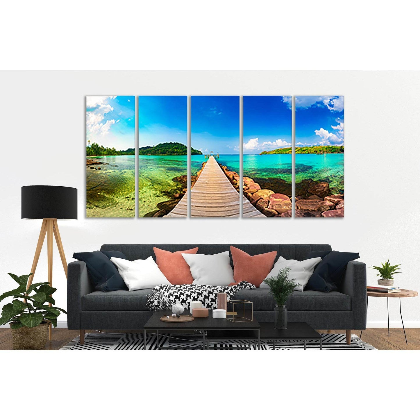 Jetty Tropical Beach №SL59 Ready to Hang Canvas Print - Zellart Canvas Prints 0new, ALL_Products, Beach Ocean & Waves