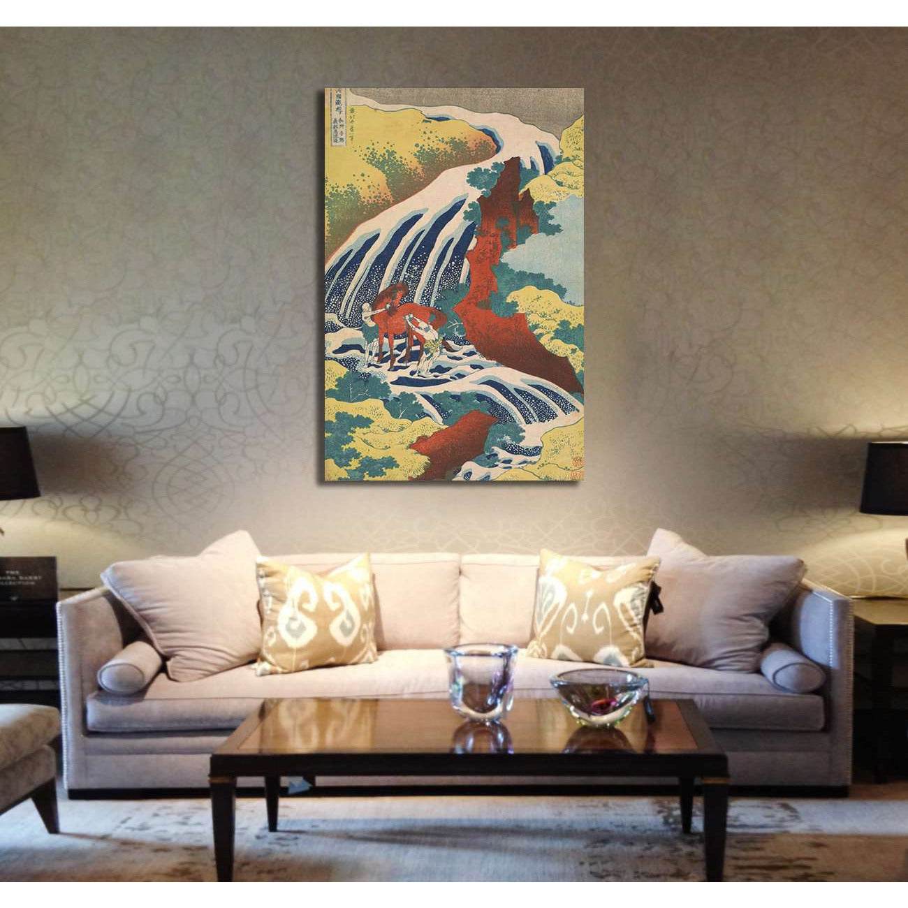 Katsushika Hokusai, Yoshino waterfalls, where Yoshitsune washed his horse - Canvas print - Zellart Canvas Prints 000Negative, 6220, ALL_Products, Waterfall