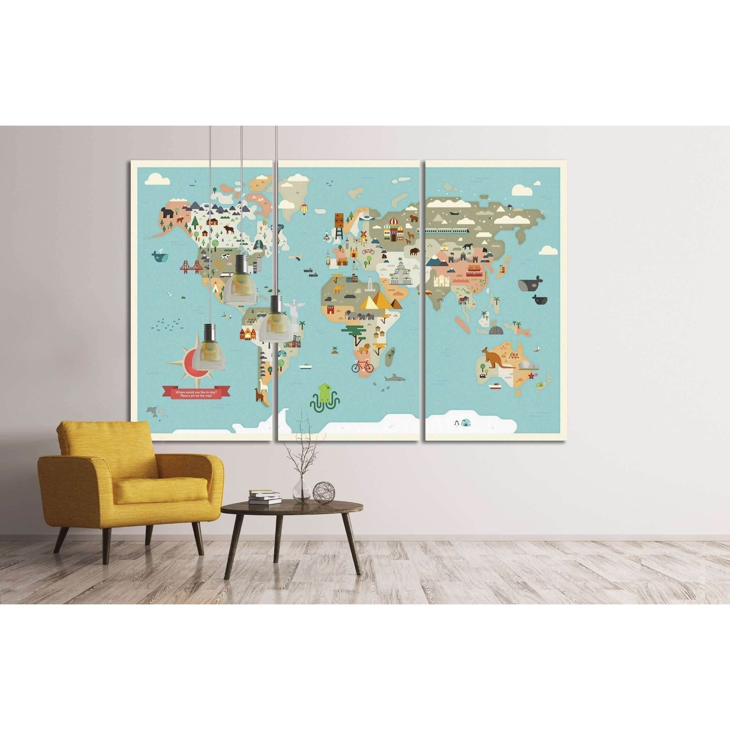 Kids world map №31 Ready to Hang Canvas Print - Zellart Canvas Prints ALL_Products, s-31