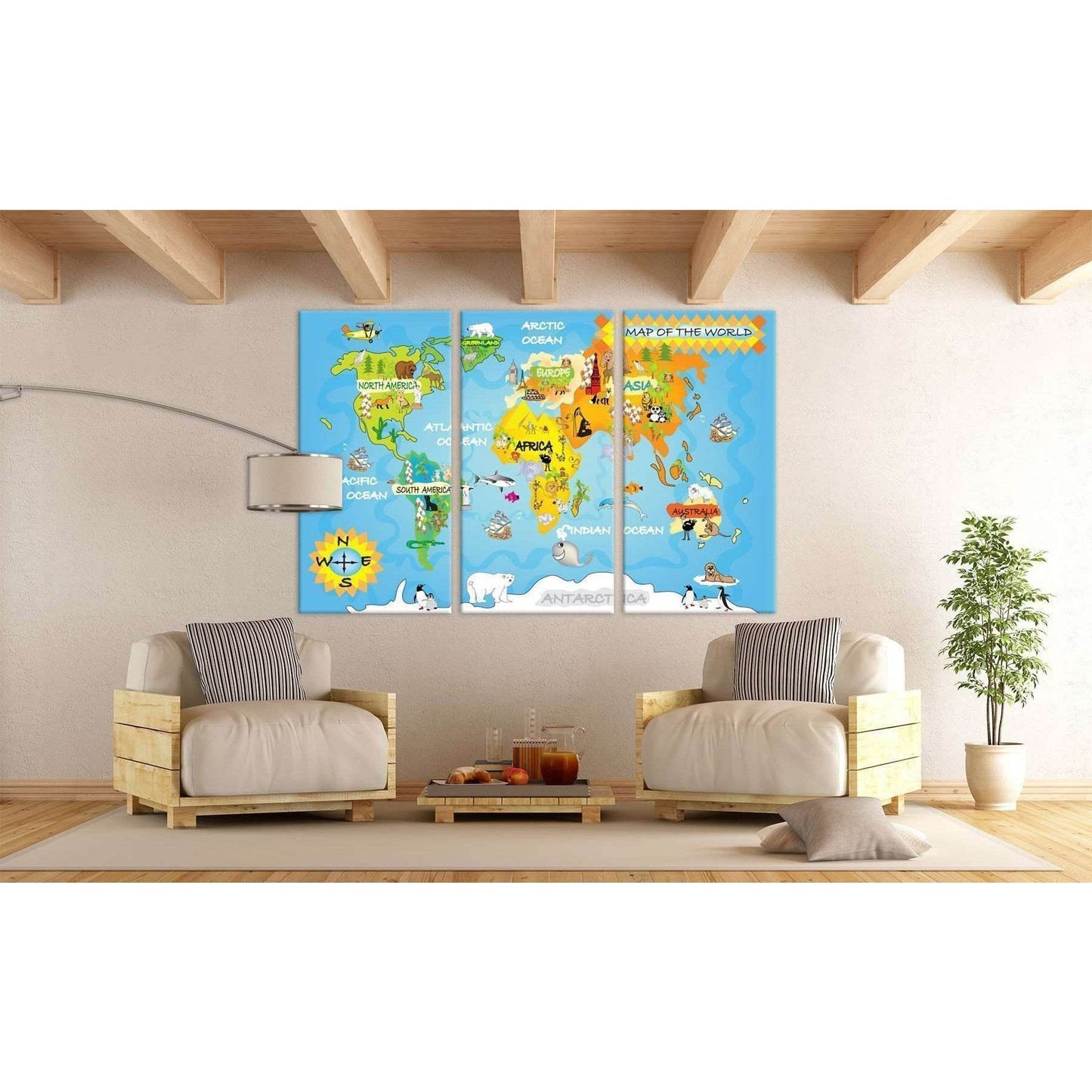 Kids World Map №714 Ready to Hang Canvas Print - Zellart Canvas Prints ALL_Products, autopostr_pinterest_65155, autopostr_pinterest_65157, autopostr_pinterest_65158, autopostr_pinterest_65160