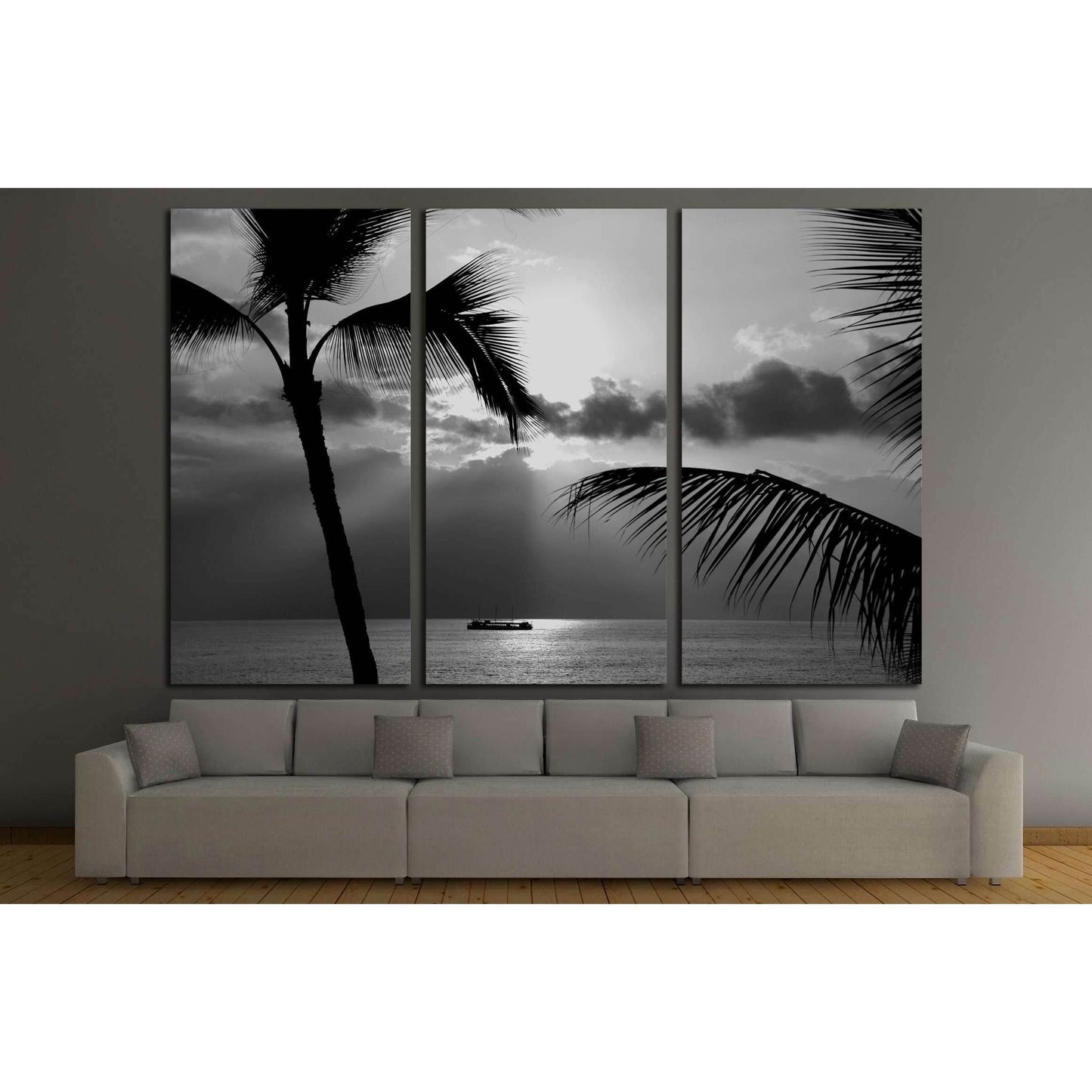Kona Coast Party Boat Out For A Cruise in black and white №2662 Ready to Hang Canvas Print - Zellart Canvas Prints ALL_Products, s-2662