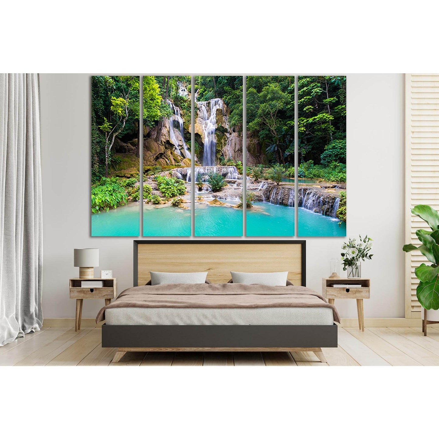 Kouangxi Water Fall Laos №SL491 Ready to Hang Canvas Print - Zellart Canvas Prints 0new, ALL_Products, Waterfall, Waterfall Wall Art
