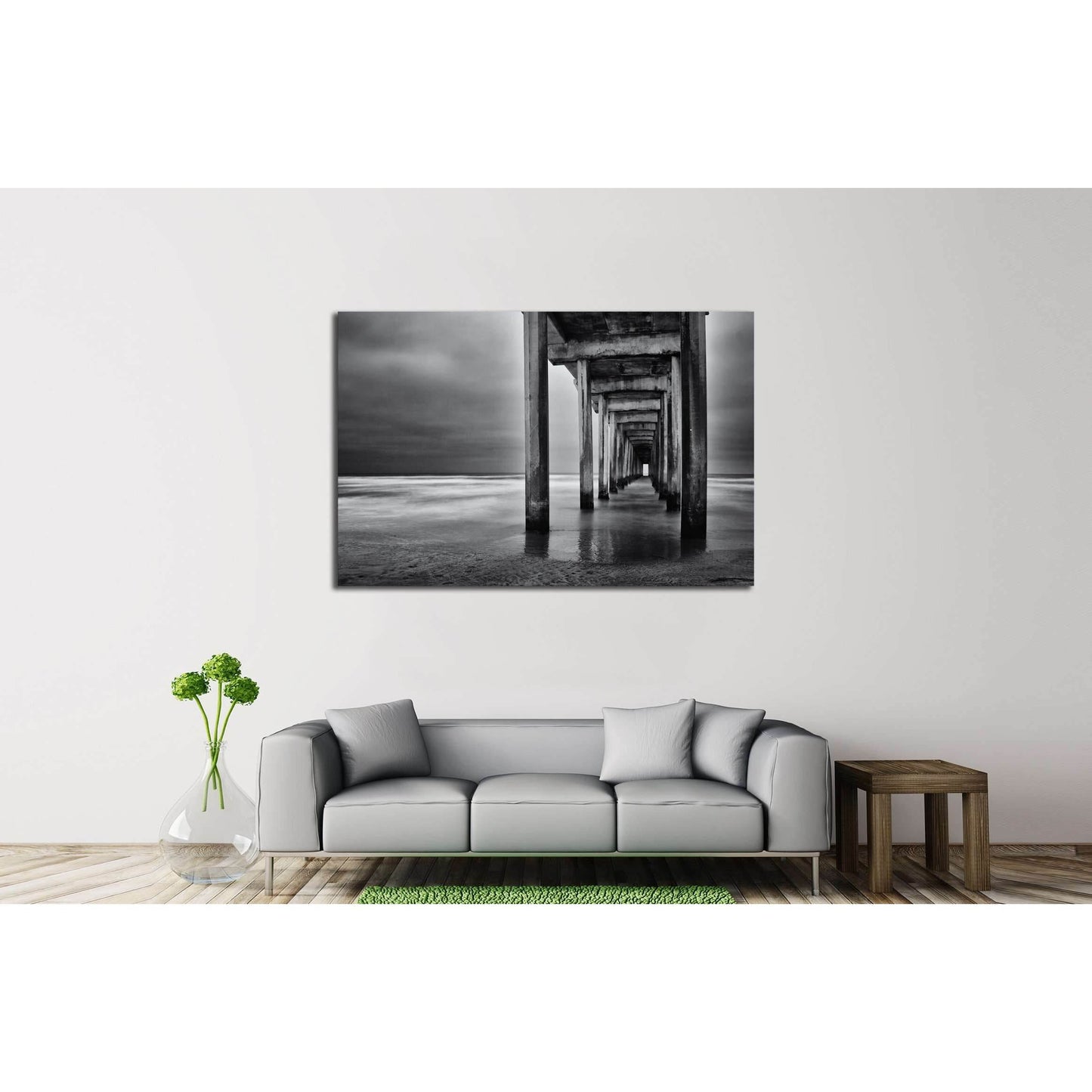 La Jolla beach, California, long exposure under the pylons, black and white image. №2675 Ready to Hang Canvas Print - Zellart Canvas Prints ALL_Products, s-2675