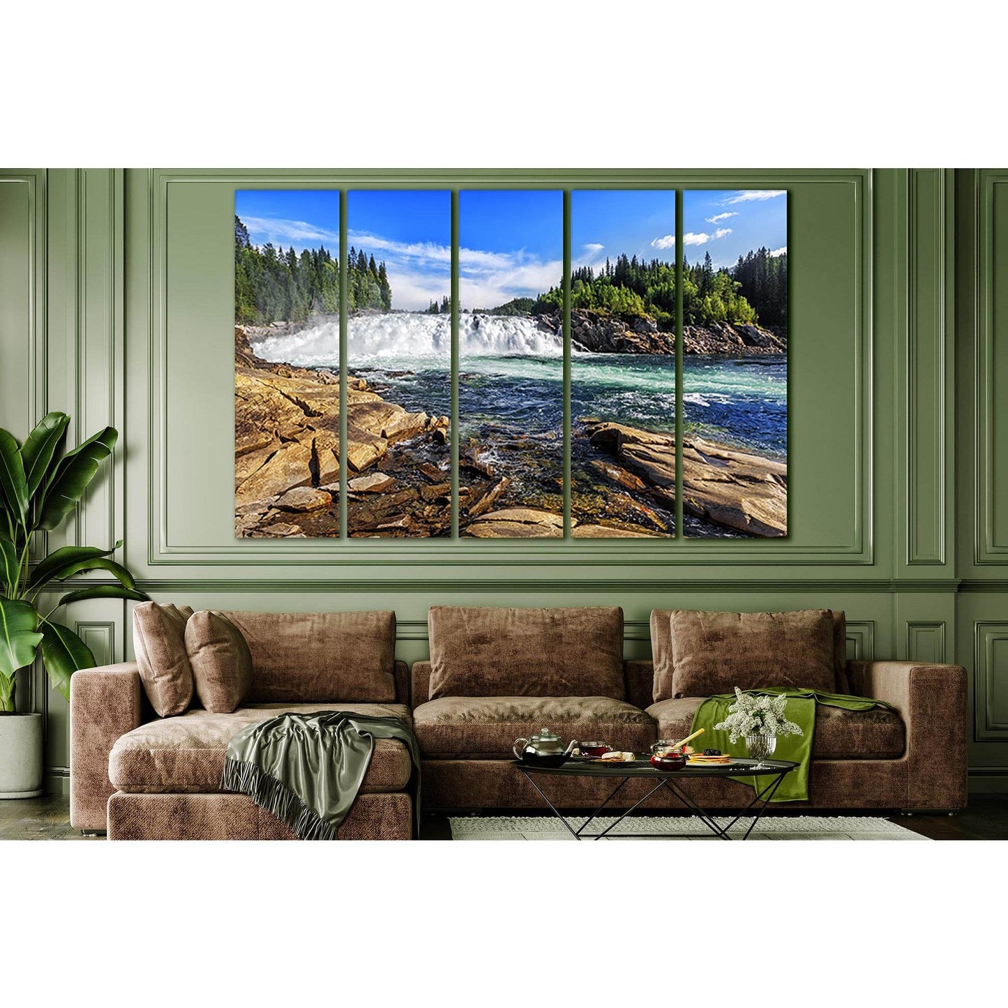 Laksforsen Waterfall Norway №SL485 Ready to Hang Canvas Print - Zellart Canvas Prints 0new, ALL_Products, Waterfall, Waterfall Wall Art