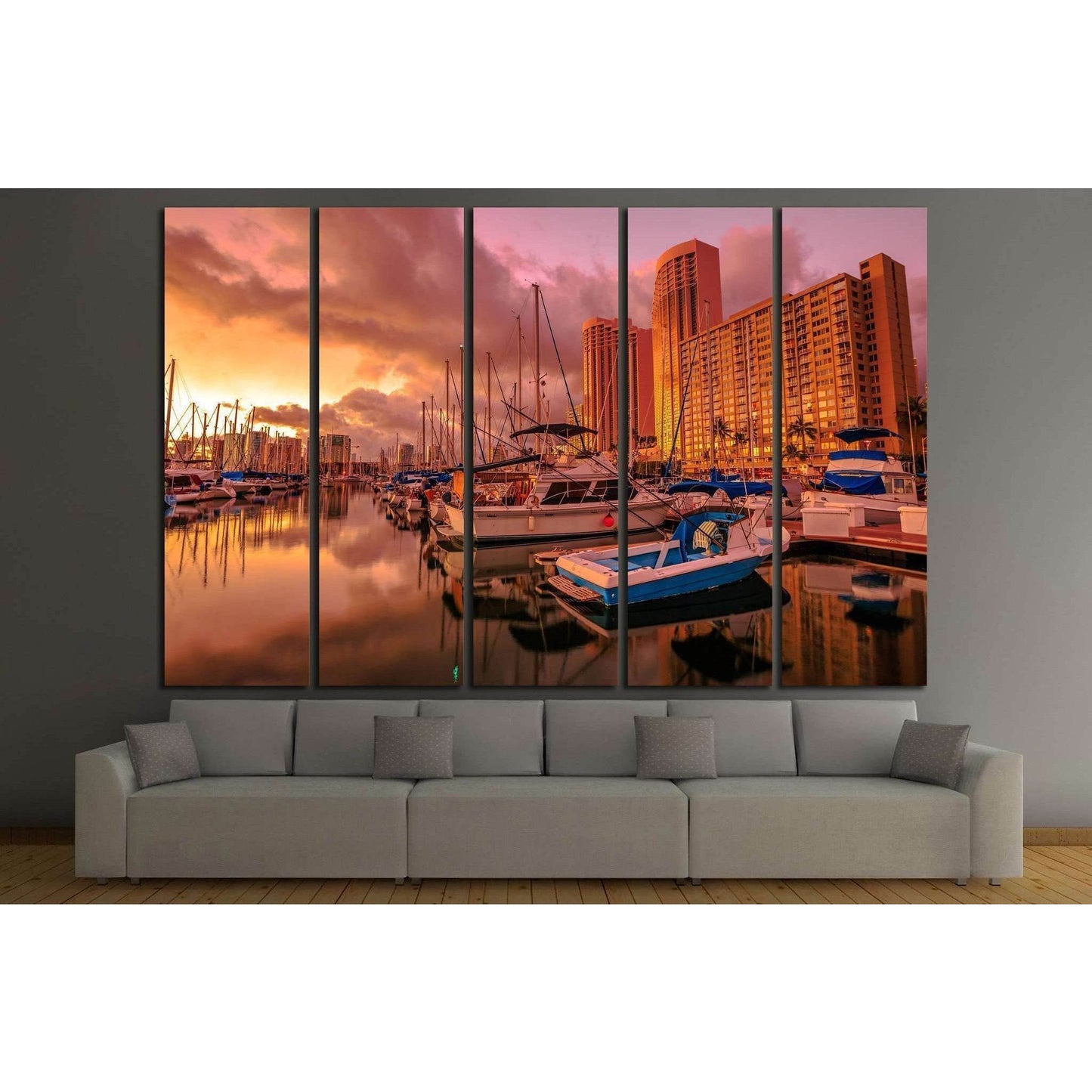 Landscape Ala Wai Harbor near Waikiki beach in Honolulu №1760 Ready to Hang Canvas Print - Zellart Canvas Prints ALL_Products, s-1760