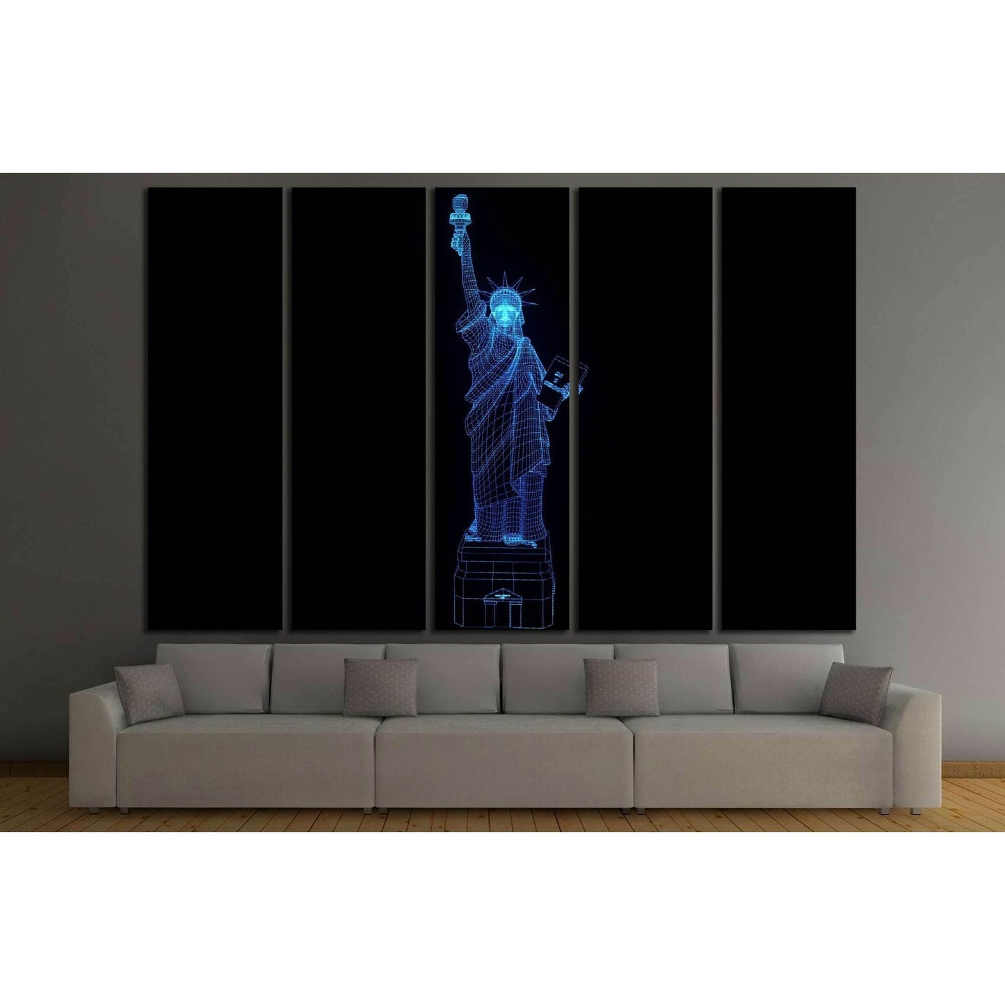 Liberty Statue in Wireframe Hologram Style. Nice 3D Rendering №2566 Ready to Hang Canvas Print - Zellart Canvas Prints ALL_Products, s-2566