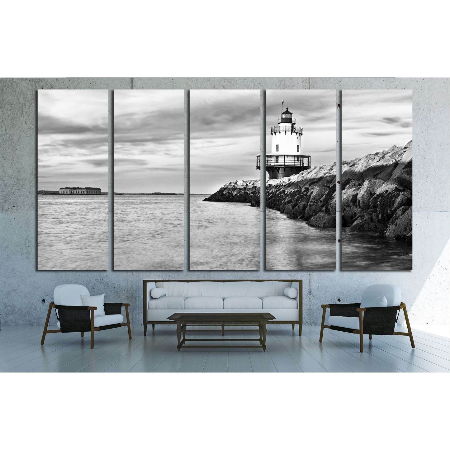 Lighthouse on top of a rocky island in Maine №2869 Ready to Hang Canvas Print - Zellart Canvas Prints ALL_Products, s-2869