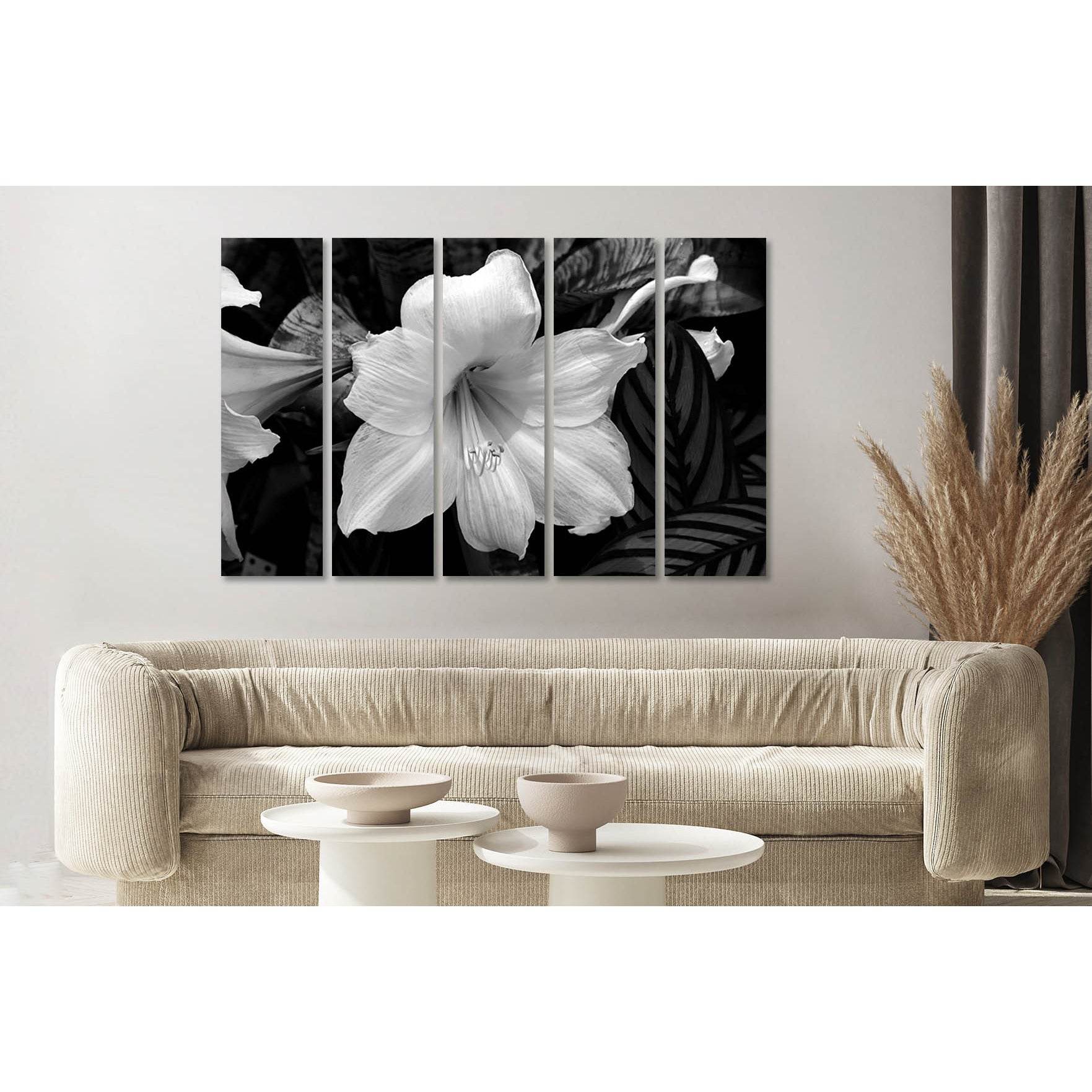black and white lily canvas Black & White Lily Canvas Print, Minimalist Floral Art