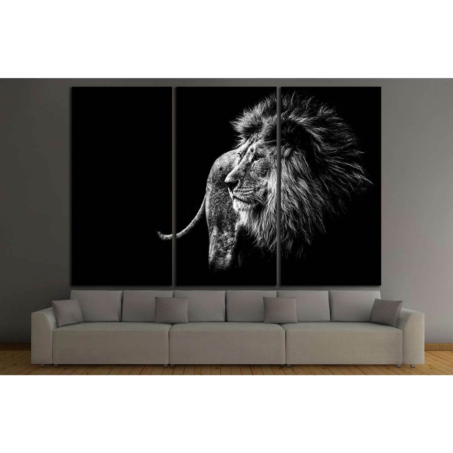 lion in black and white №1328 Ready to Hang Canvas Print - Zellart Canvas Prints ALL_Products, Lion, s-1328