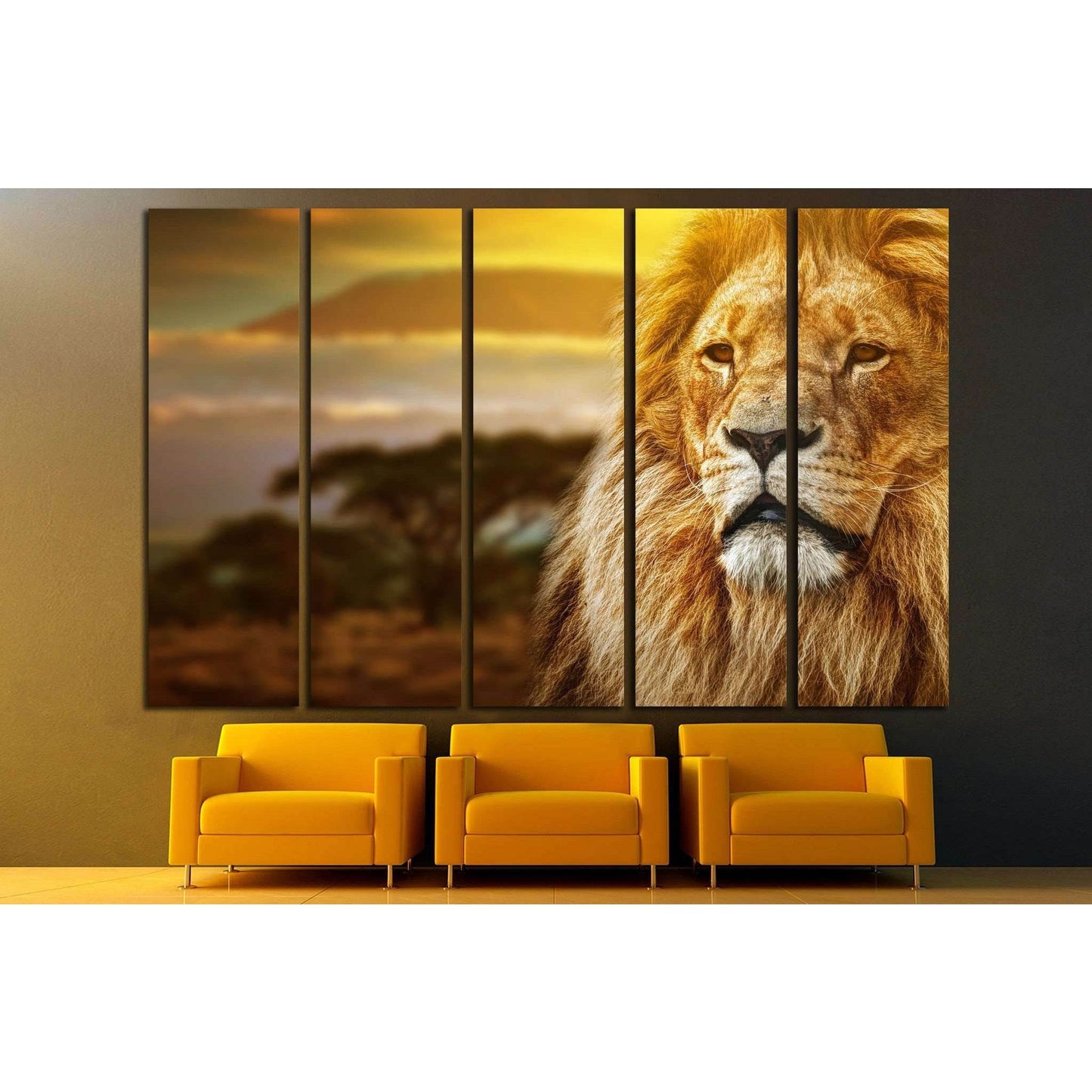 Lion portrait on savanna landscape №1115 Ready to Hang Canvas Print - Zellart Canvas Prints ALL_Products, Lion, s-1115