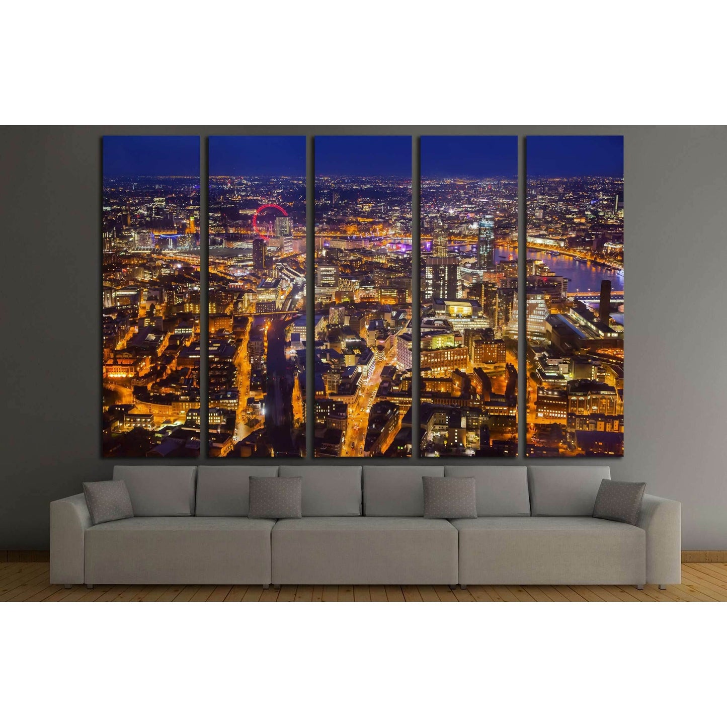 London at sunset, panoramic view at night with city lights №2974 Ready to Hang Canvas Print - Zellart Canvas Prints ALL_Products, s-2974