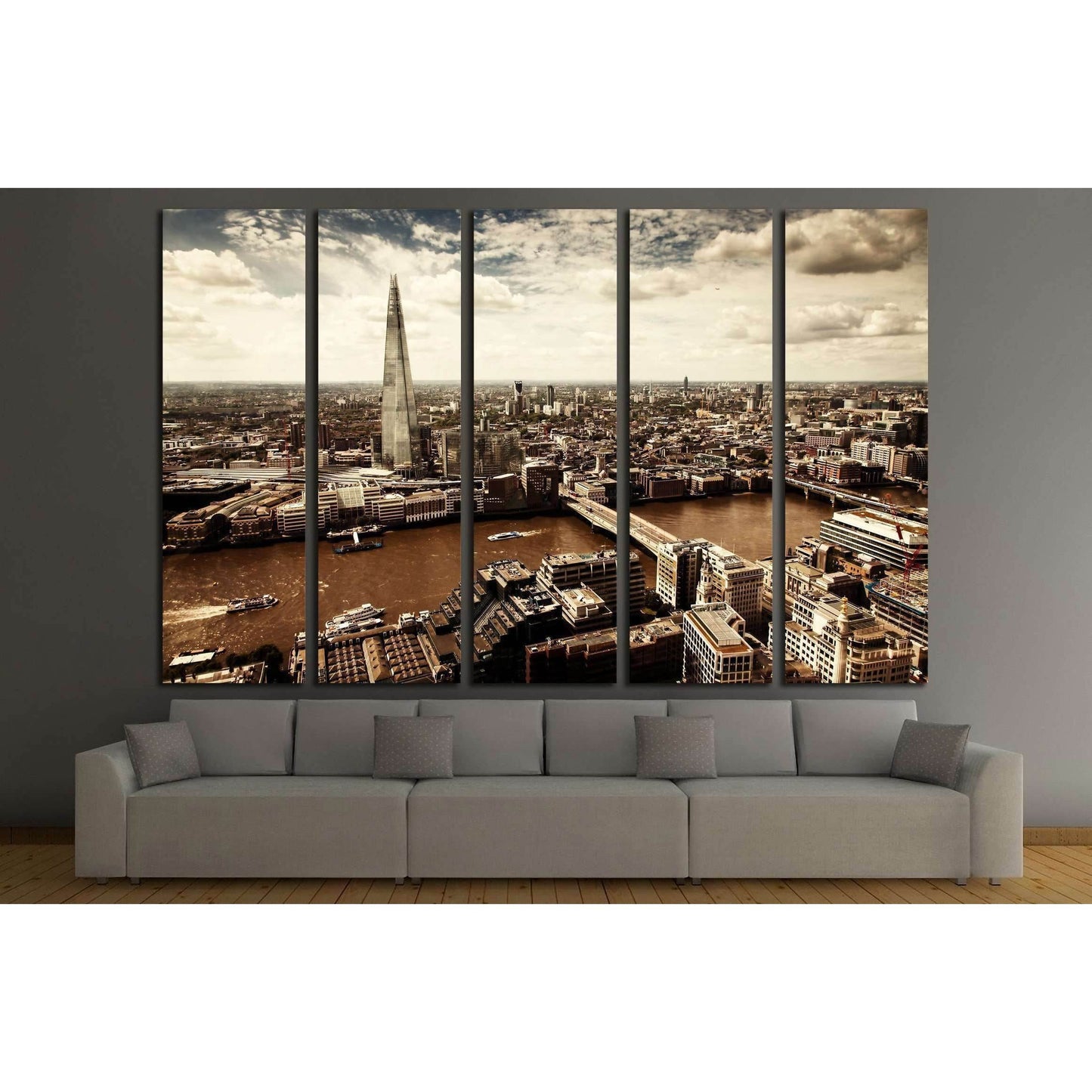LONDON, UK, City of London aerial view, Shard and river Thames №2315 Ready to Hang Canvas Print - Zellart Canvas Prints ALL_Products, s-2315