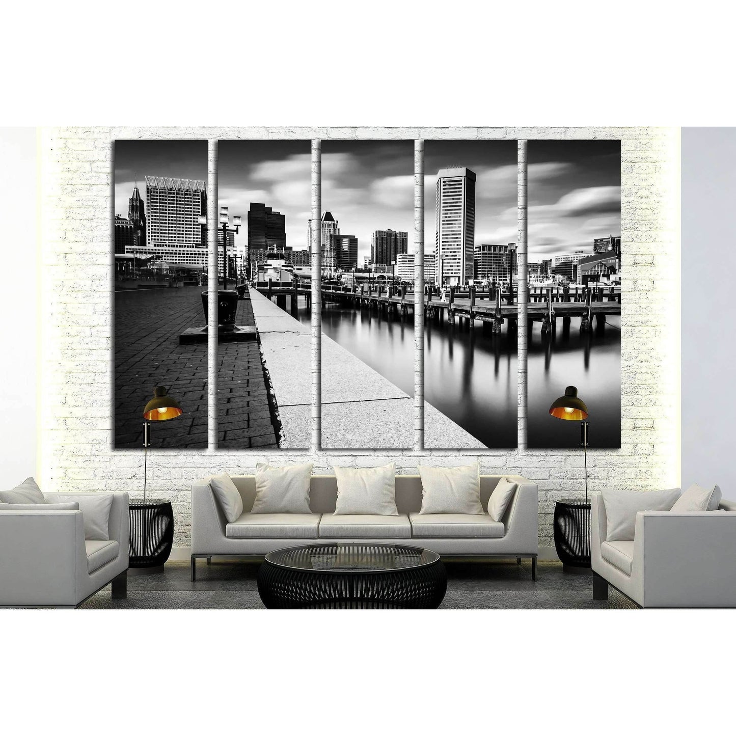 Long exposure of the Baltimore Skyline and Inner Harbor Promenade, Baltimore, Maryland №2177 Ready to Hang Canvas Print - Zellart Canvas Prints ALL_Products, s-2177