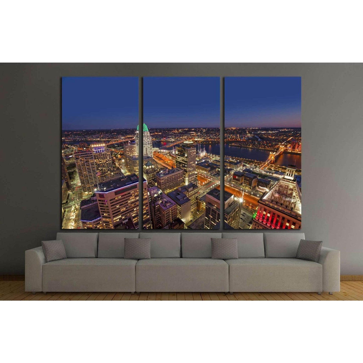 Looking south east at the beautiful skyline of downtown Cincinnati №1719 Ready to Hang Canvas Print - Zellart Canvas Prints ALL_Products, s-1719