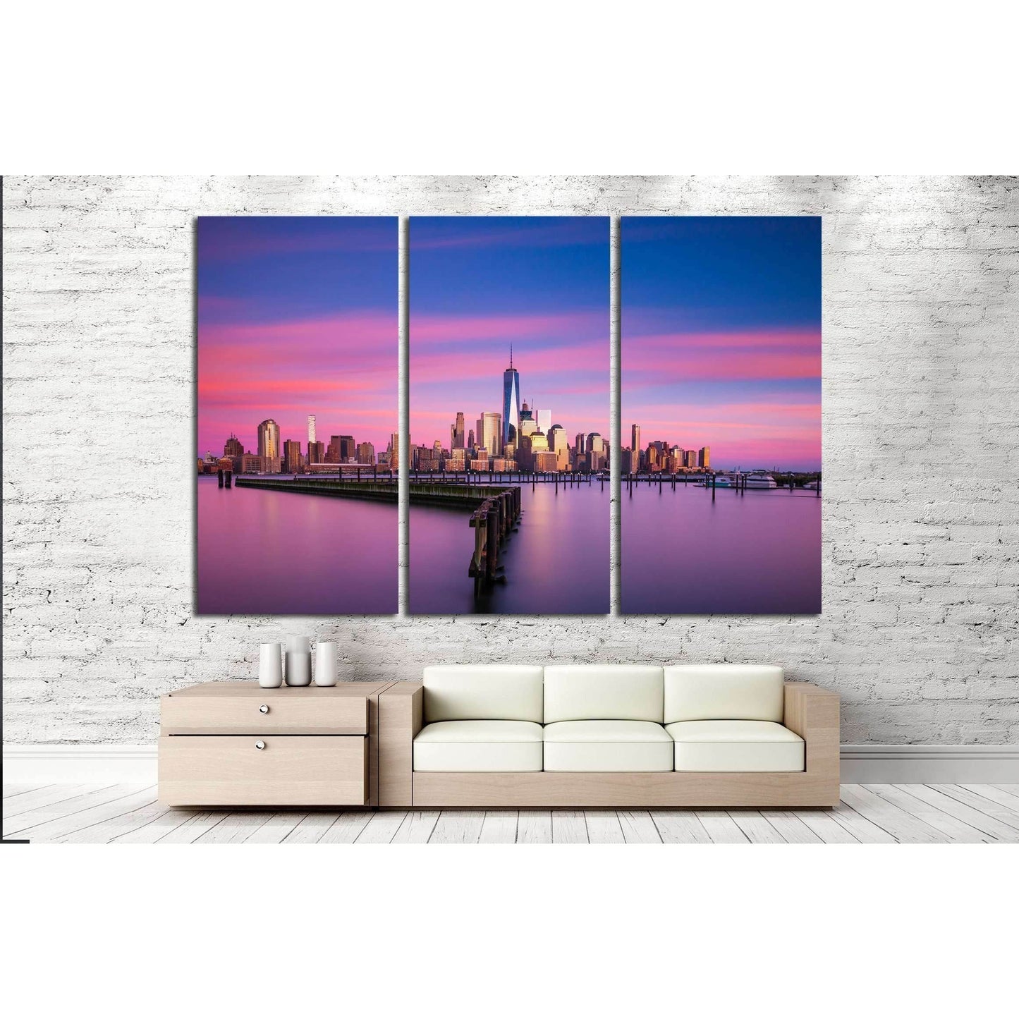 Lower Manhattan, New York City at sunset from Jersey City, New Jersey №2411 Ready to Hang Canvas Print - Zellart Canvas Prints 0_NY_ART, ALL_Products, s-2411