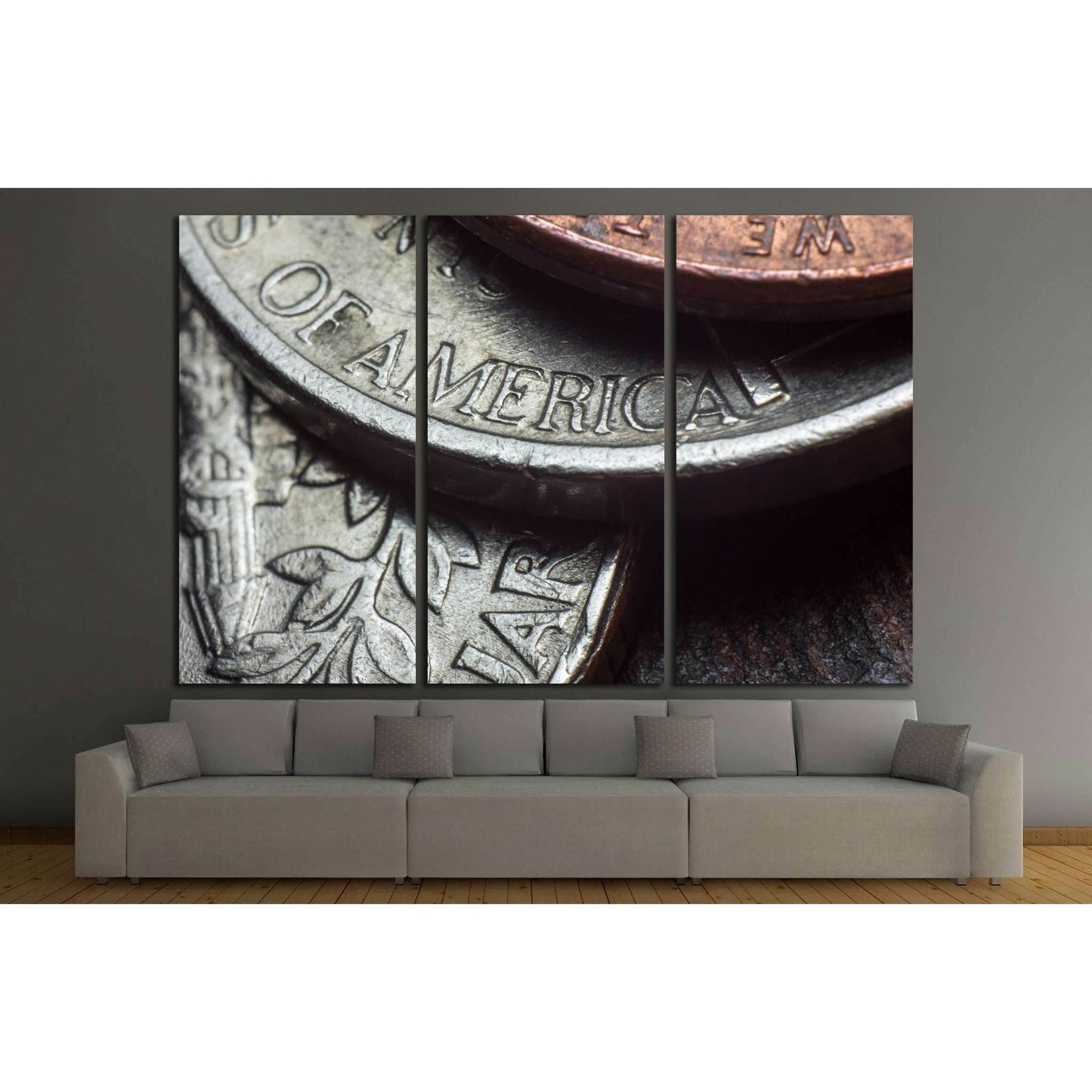 Macro closeup pile of loose change with word America №2135 Ready to Hang Canvas Print - Zellart Canvas Prints ALL_Products, s-2135