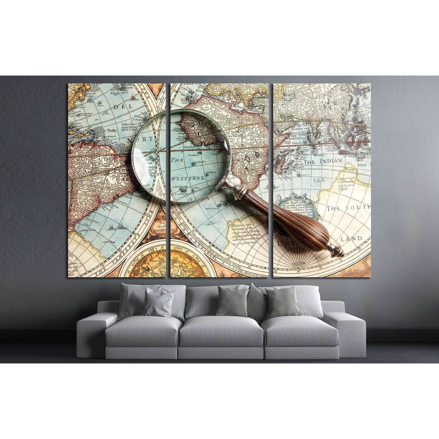 Magnifying glass and ancient old map №2813 Ready to Hang Canvas Print - Zellart Canvas Prints ALL_Products, s-2813