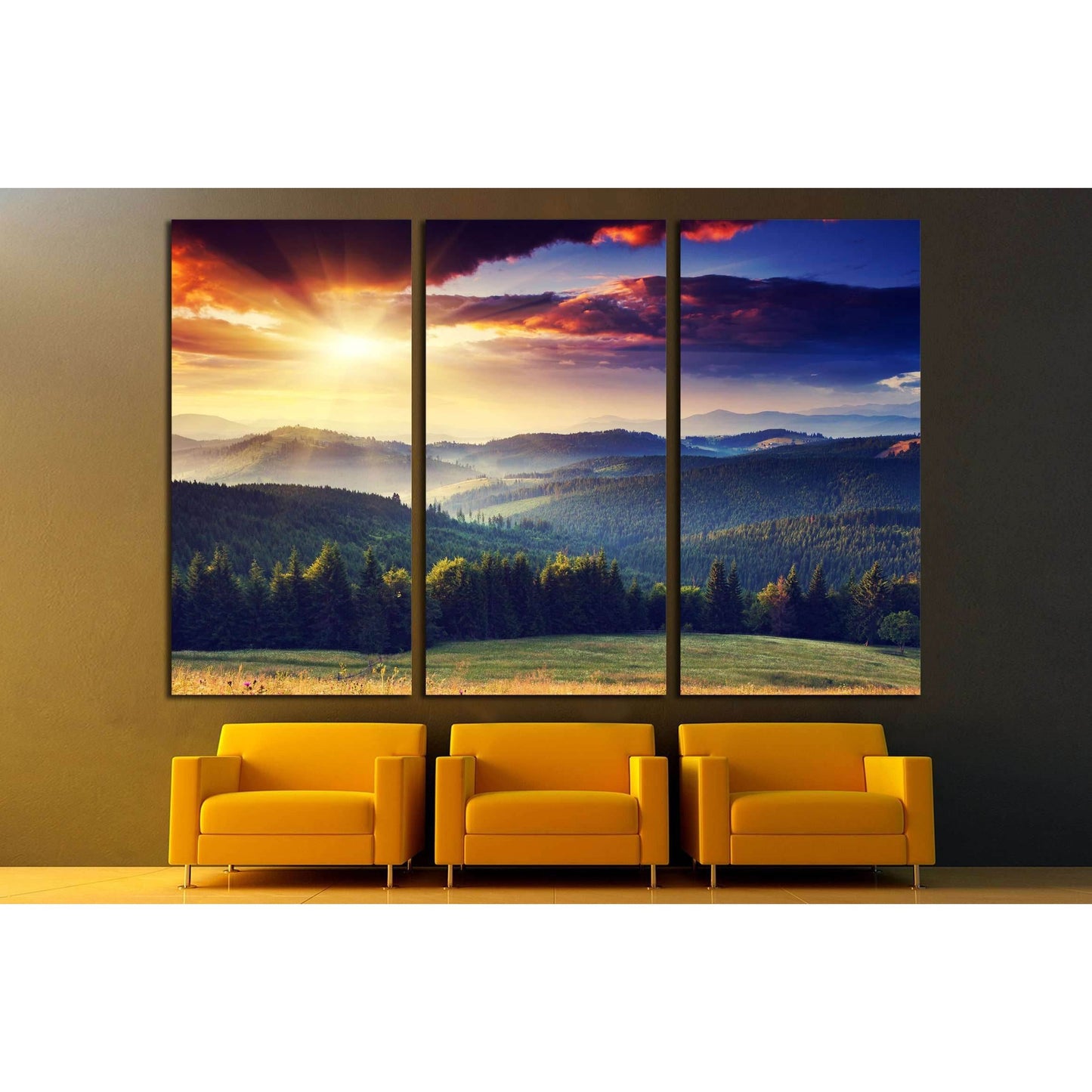 Majestic sunset in the mountains landscape. Dramatic sky. №2681 Ready to Hang Canvas Print - Zellart Canvas Prints ALL_Products, s-2681